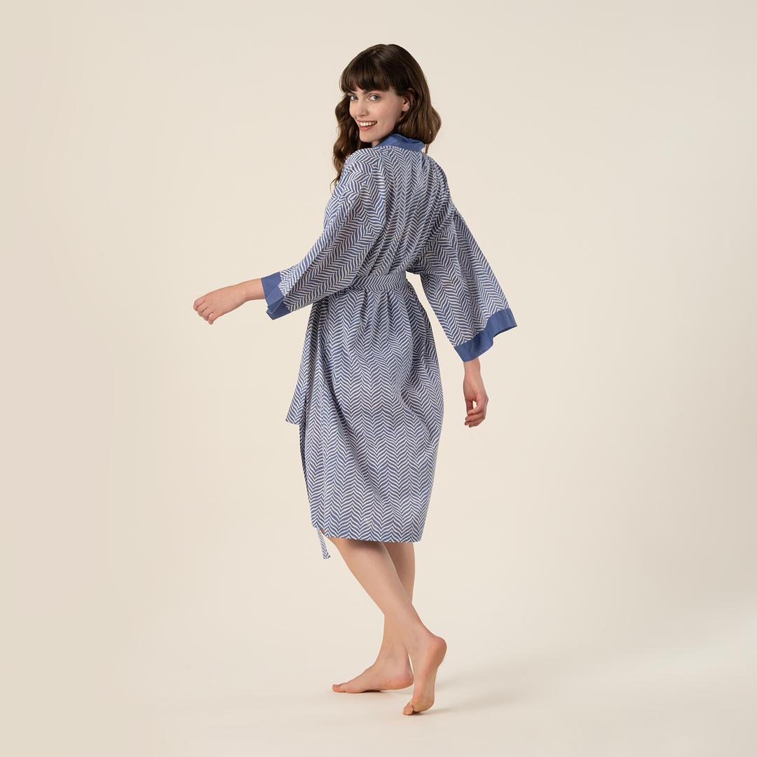 Gaya Baskılı %100 Pamuk Kimono Small-medıum Beden Mavi