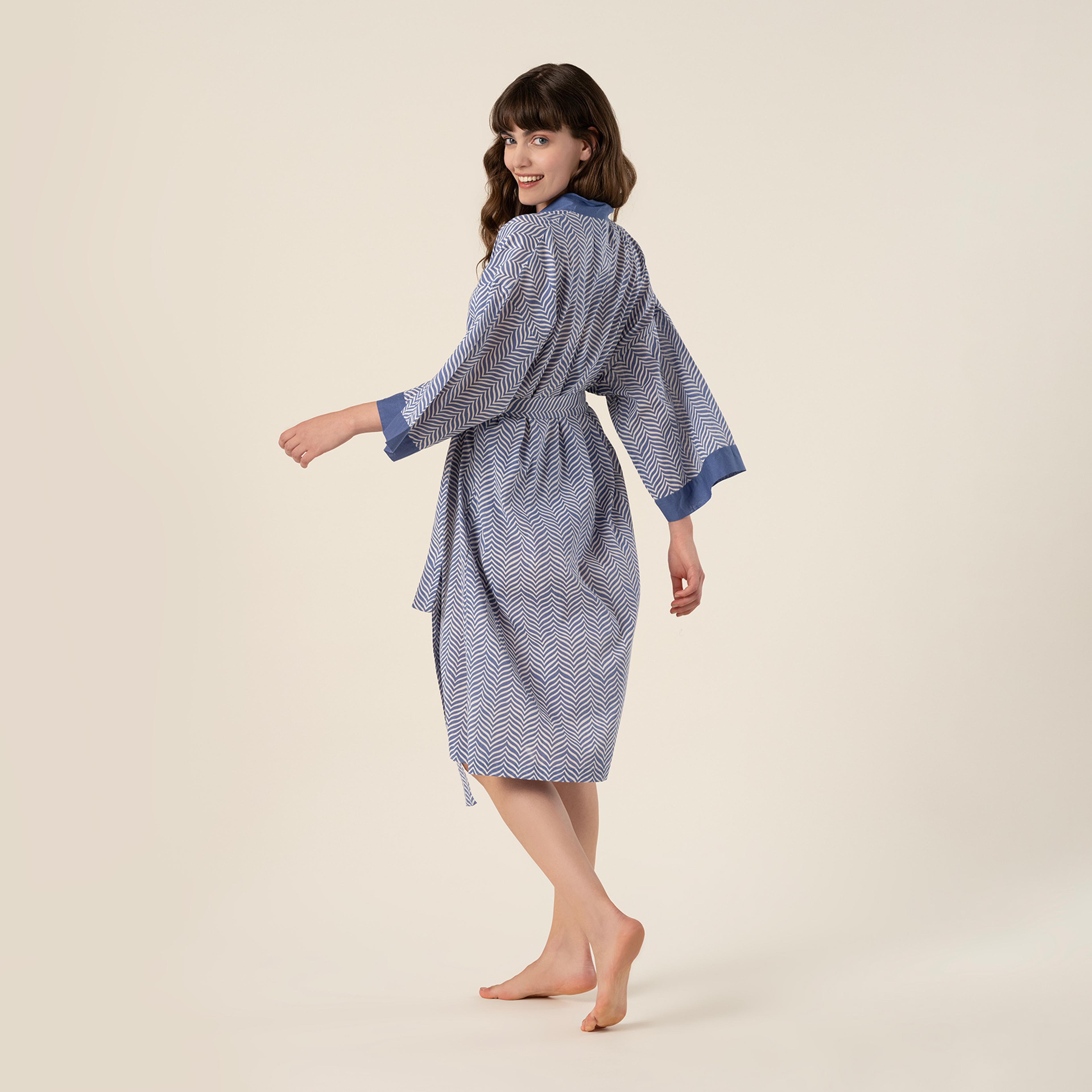 Gaya Baskılı %100 Pamuk Kimono Small-medıum Beden Mavi