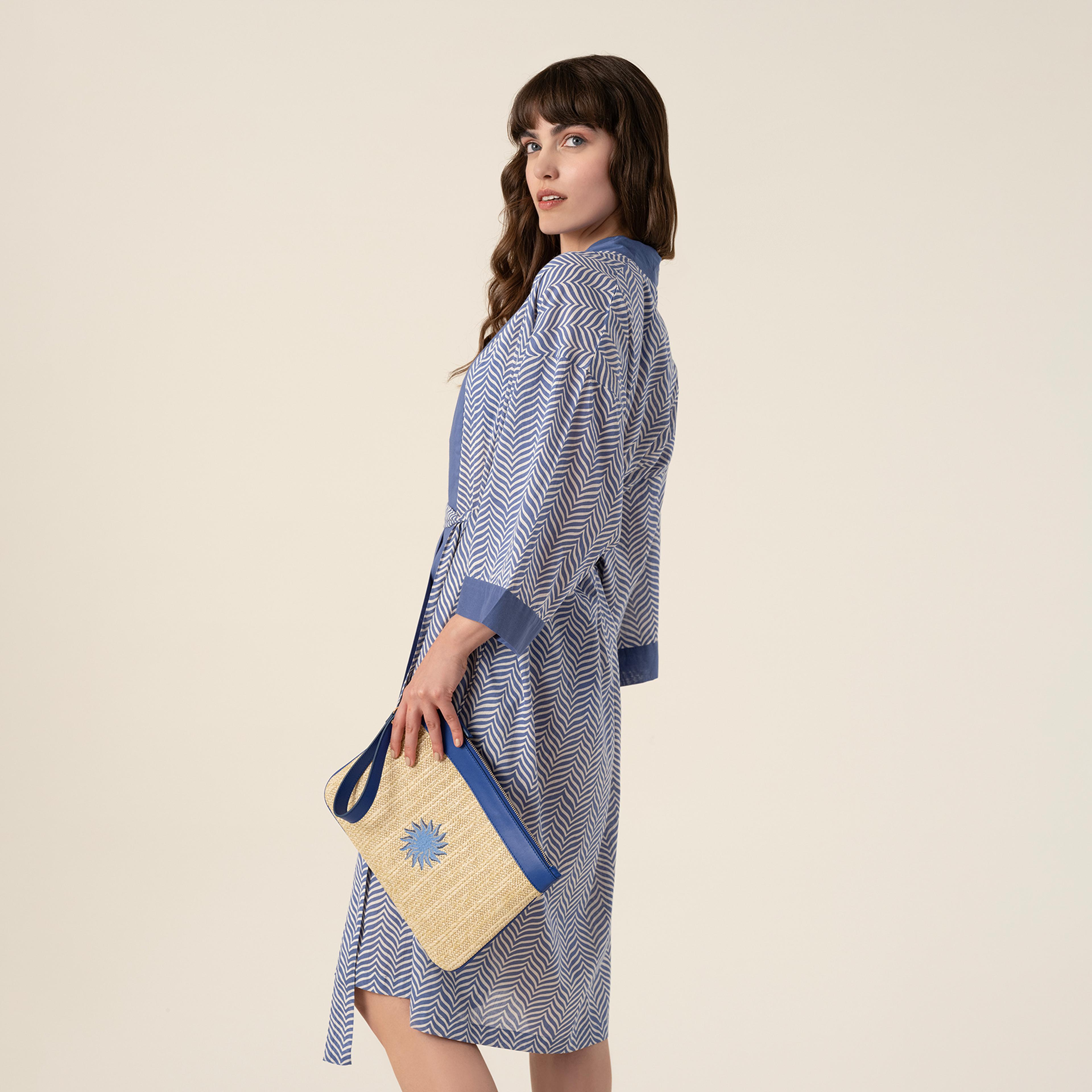 Gaya Baskılı %100 Pamuk Kimono Small-medıum Beden Mavi