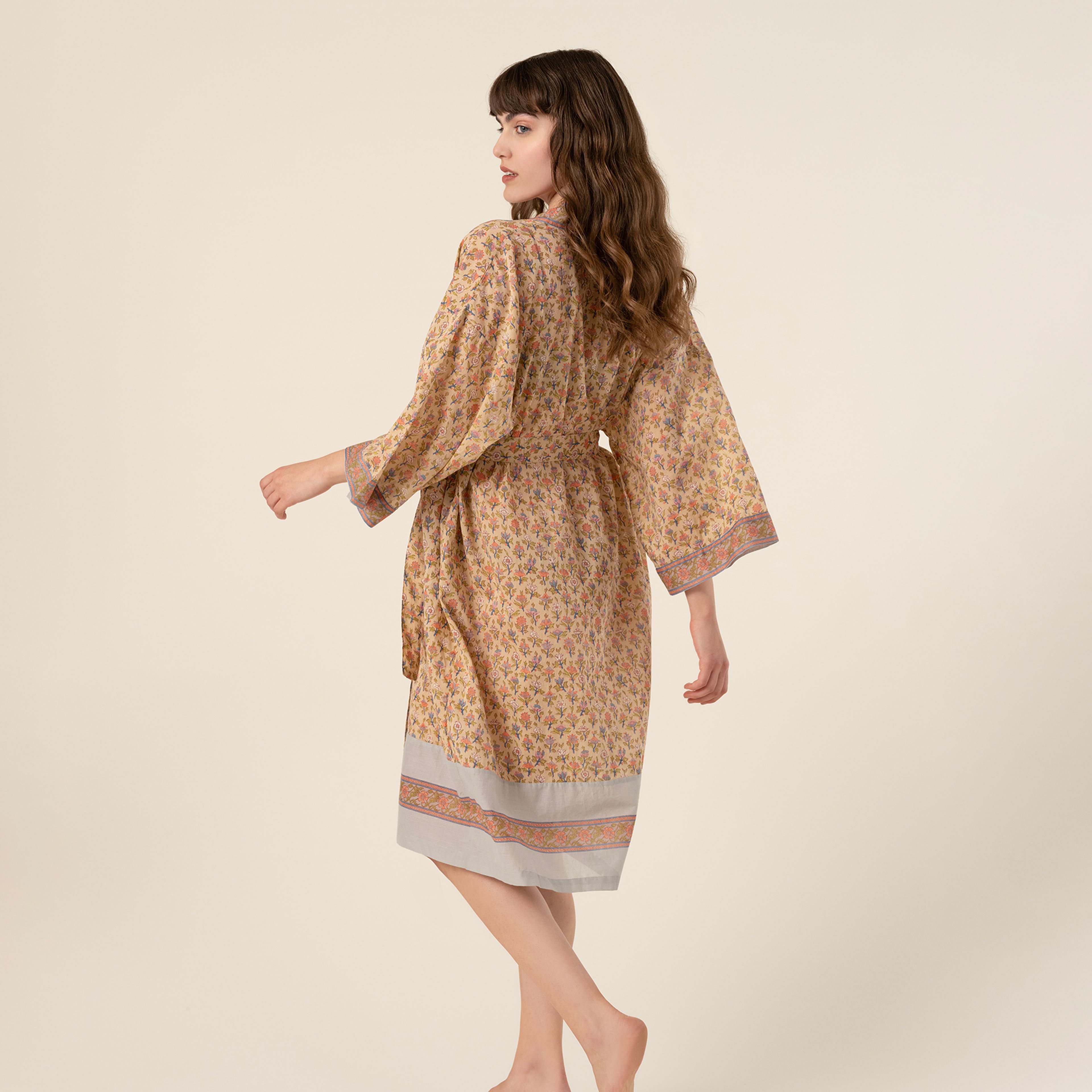 Gaya Baskılı %100 Pamuk Kimono Small-medıum Beden Sarı