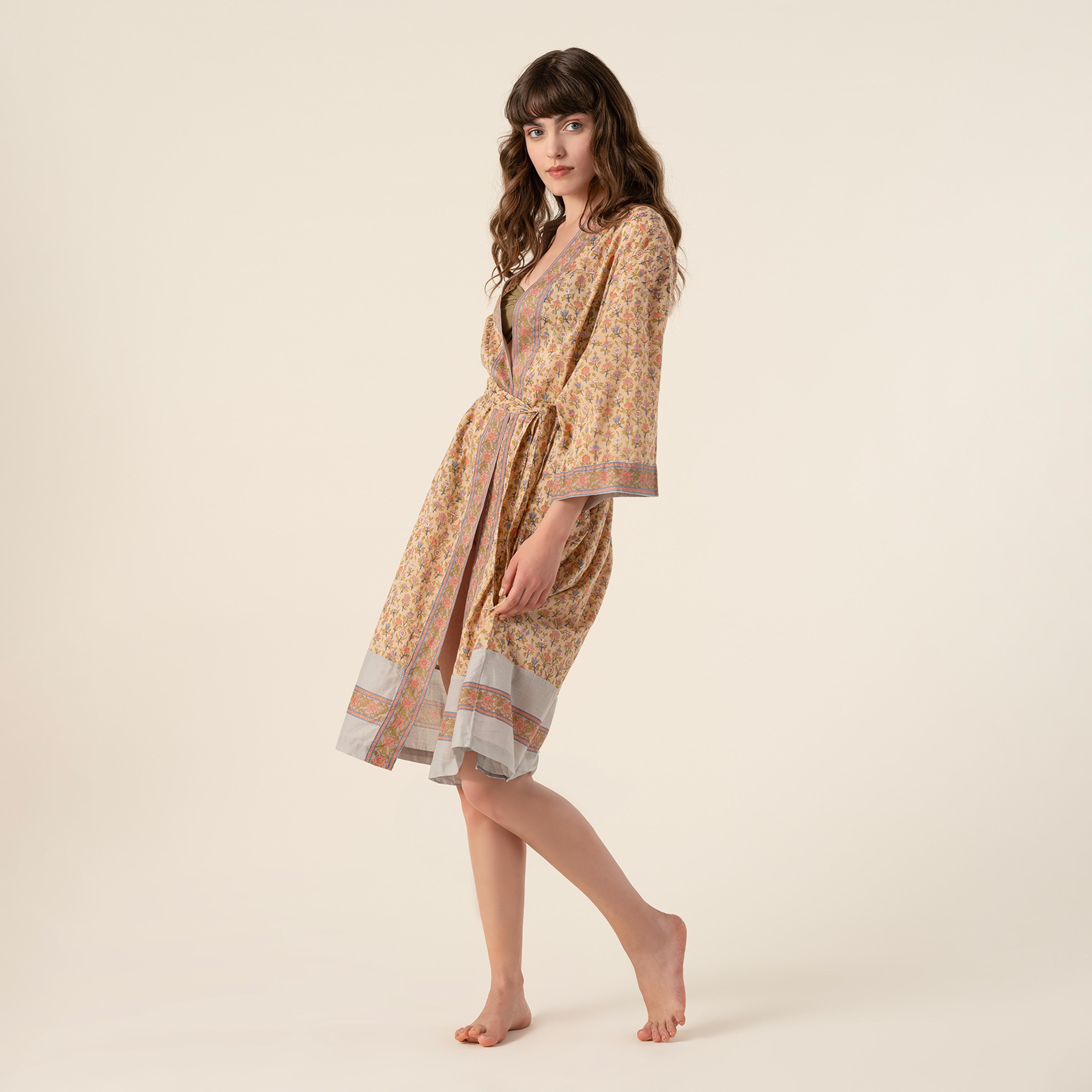 Gaya Baskılı %100 Pamuk Kimono Small-medıum Beden Sarı