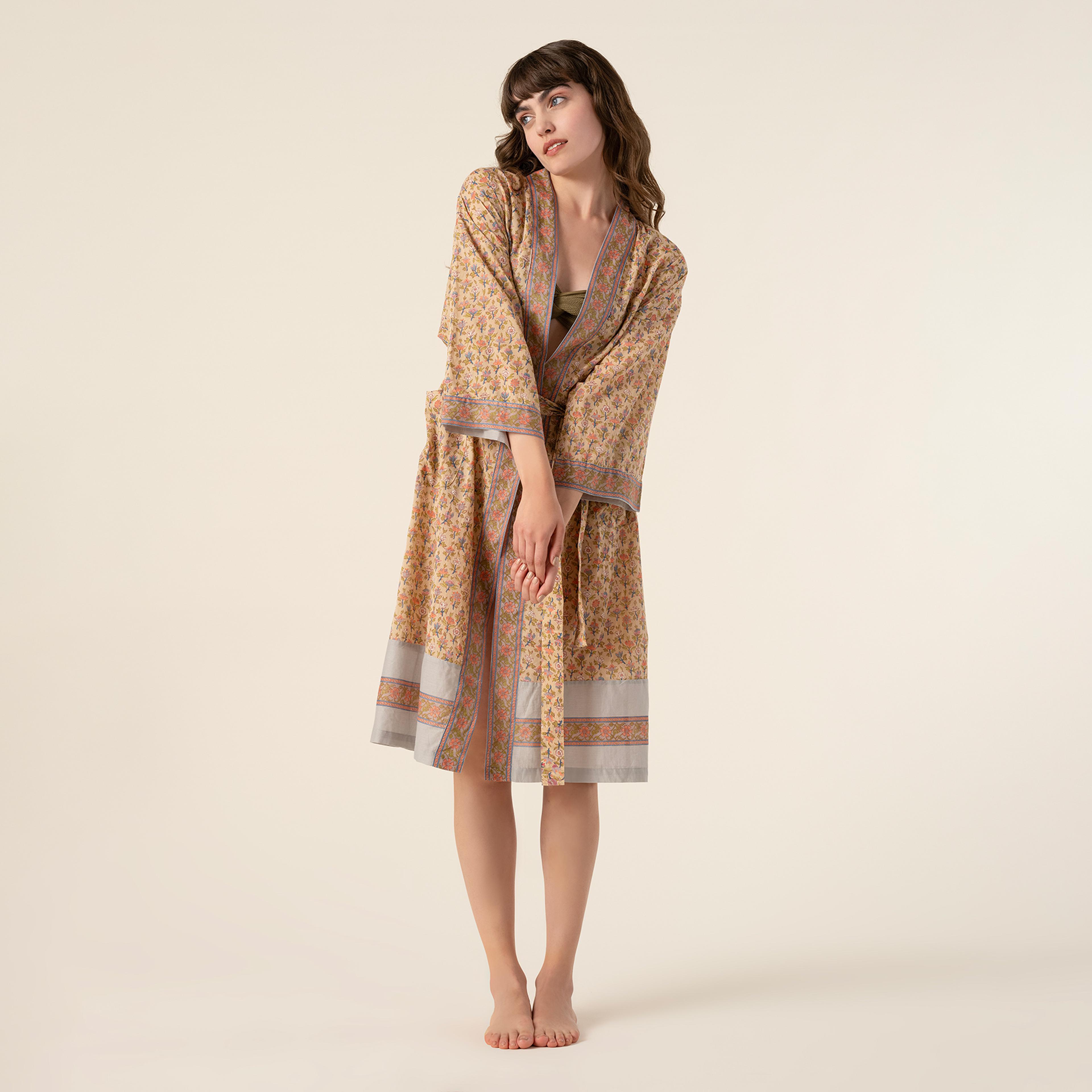 Gaya Baskılı %100 Pamuk Kimono Small-medıum Beden Sarı