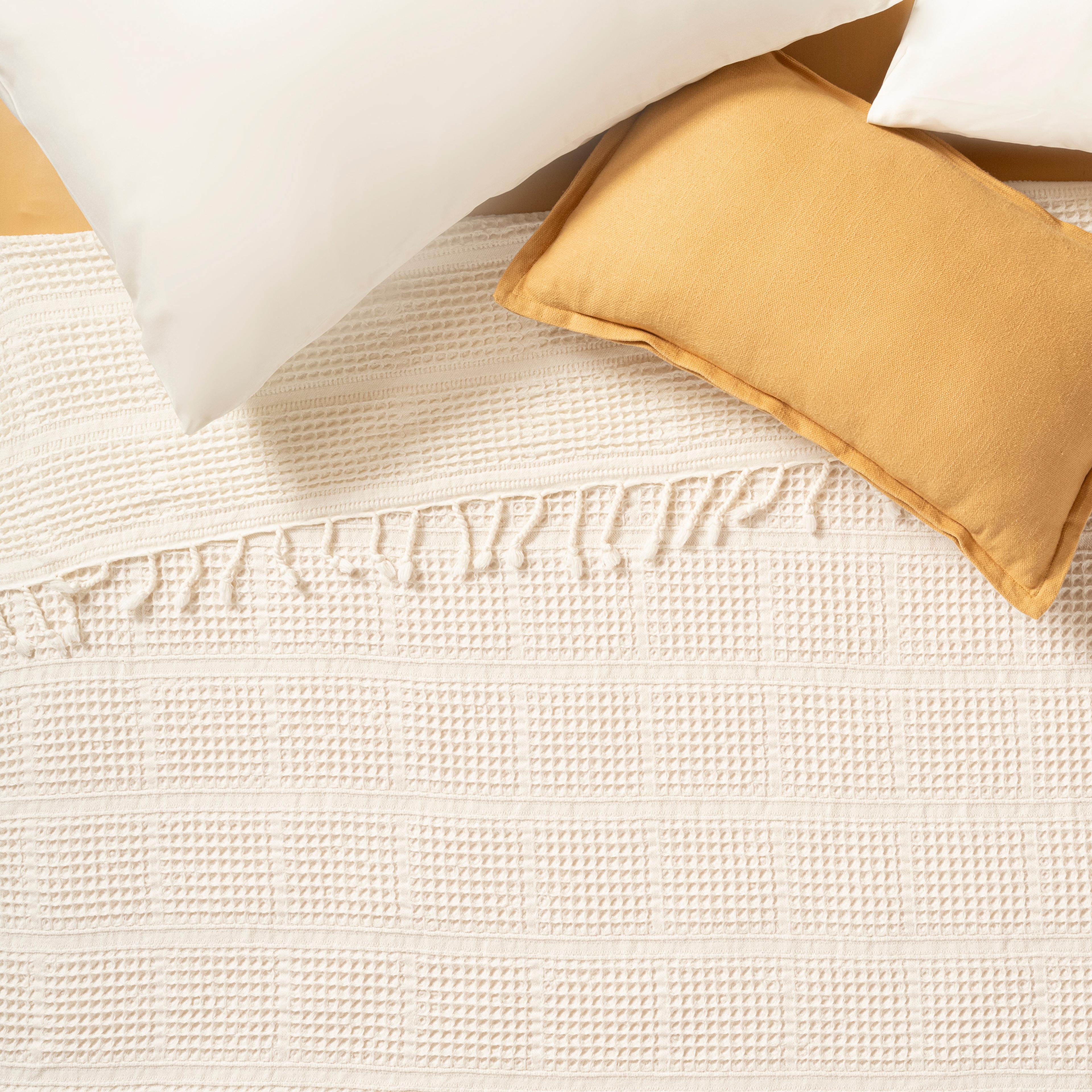 Solıd Çift Kişilik Tencel - Cotton Tencel Pamuk Pike 200x220 Cm Ekru