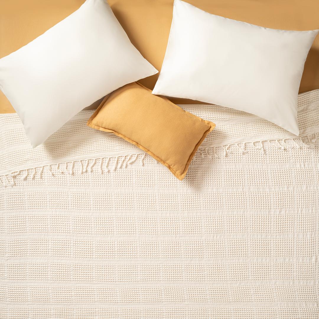 Solıd Kıng Sıze Tencel - Cotton Tencel Pamuk Pike 240x220 Cm Ekru