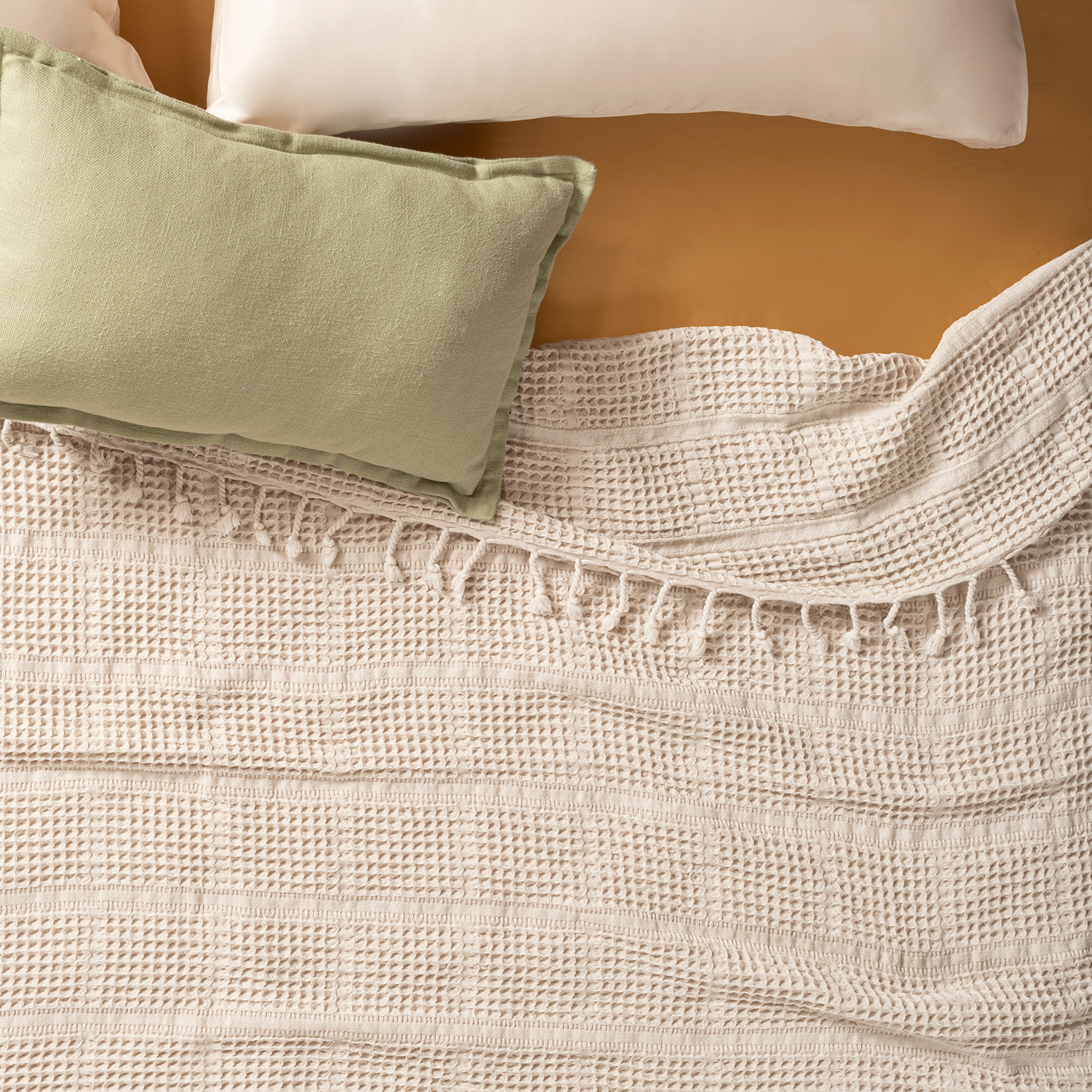 Solıd Tek Kişilik Tencel - Cotton Tencel Pamuk Pike 160x220 Cm Krem