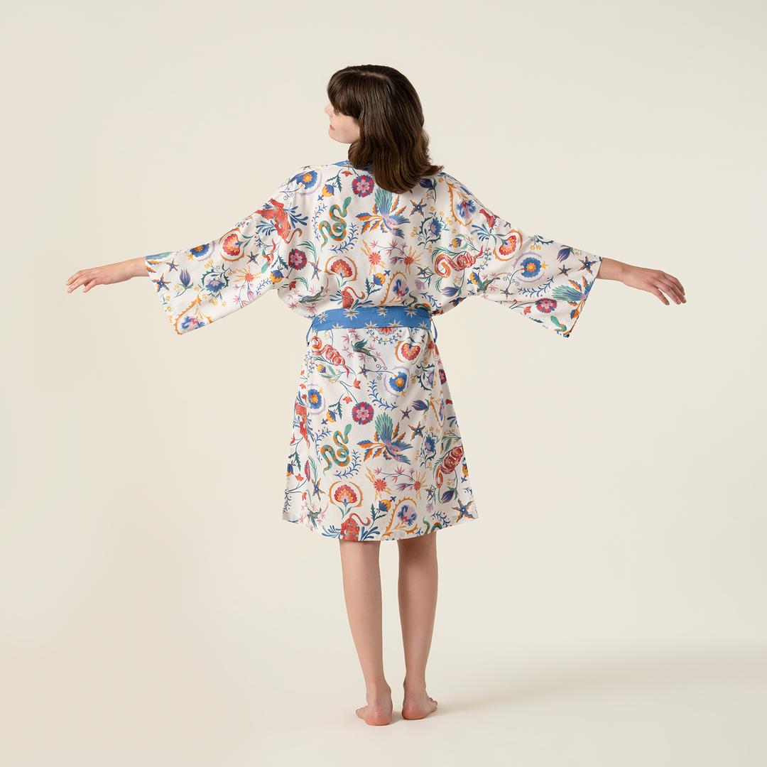 Baklan Baskılı Pamuk Modal Kimono - Renkli