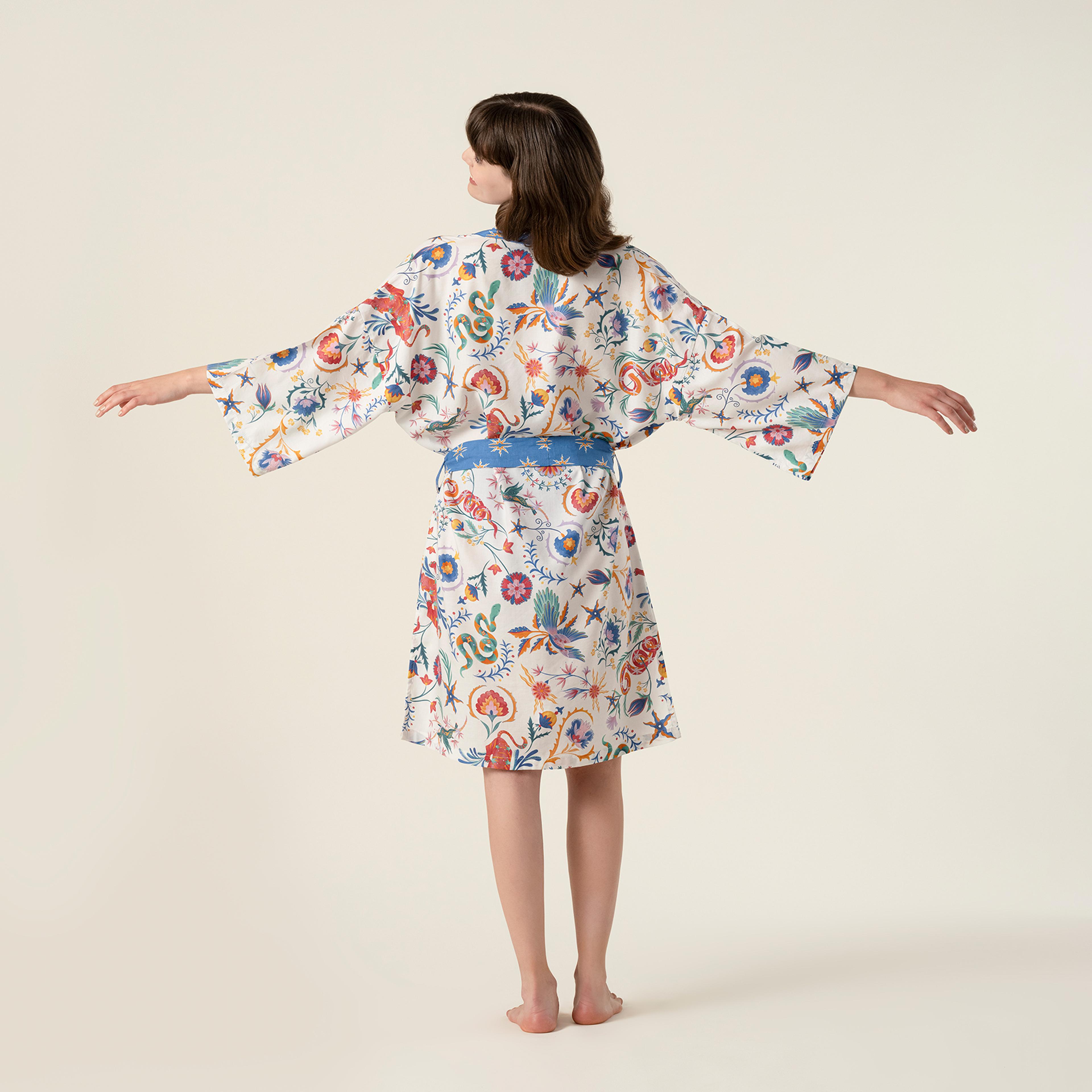 Baklan Baskılı Pamuk Modal Pamuk Modal Kimono - Renkli