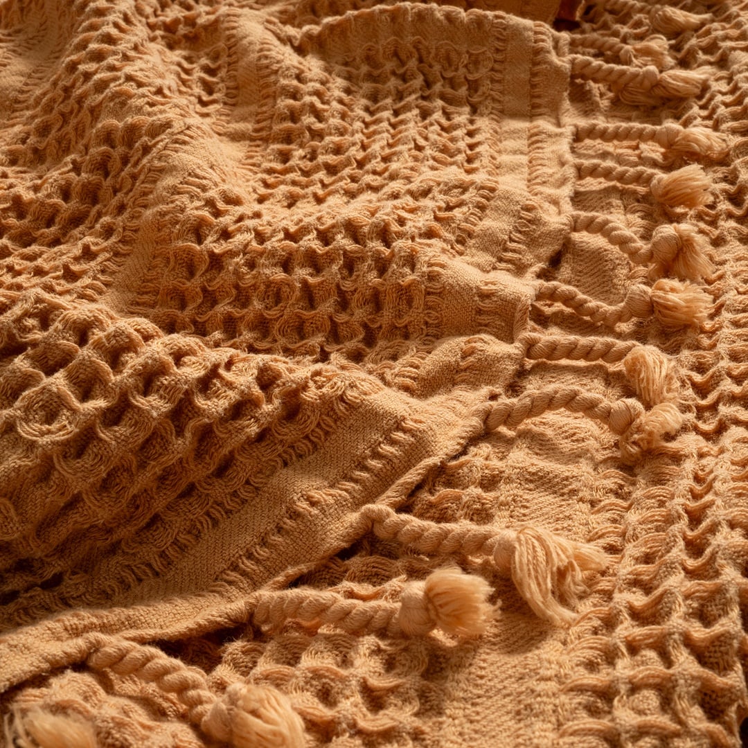 Solıd Çift Kişilik Tencel - Cotton Tencel Pamuk Pike 200x220 Cm Tarçın