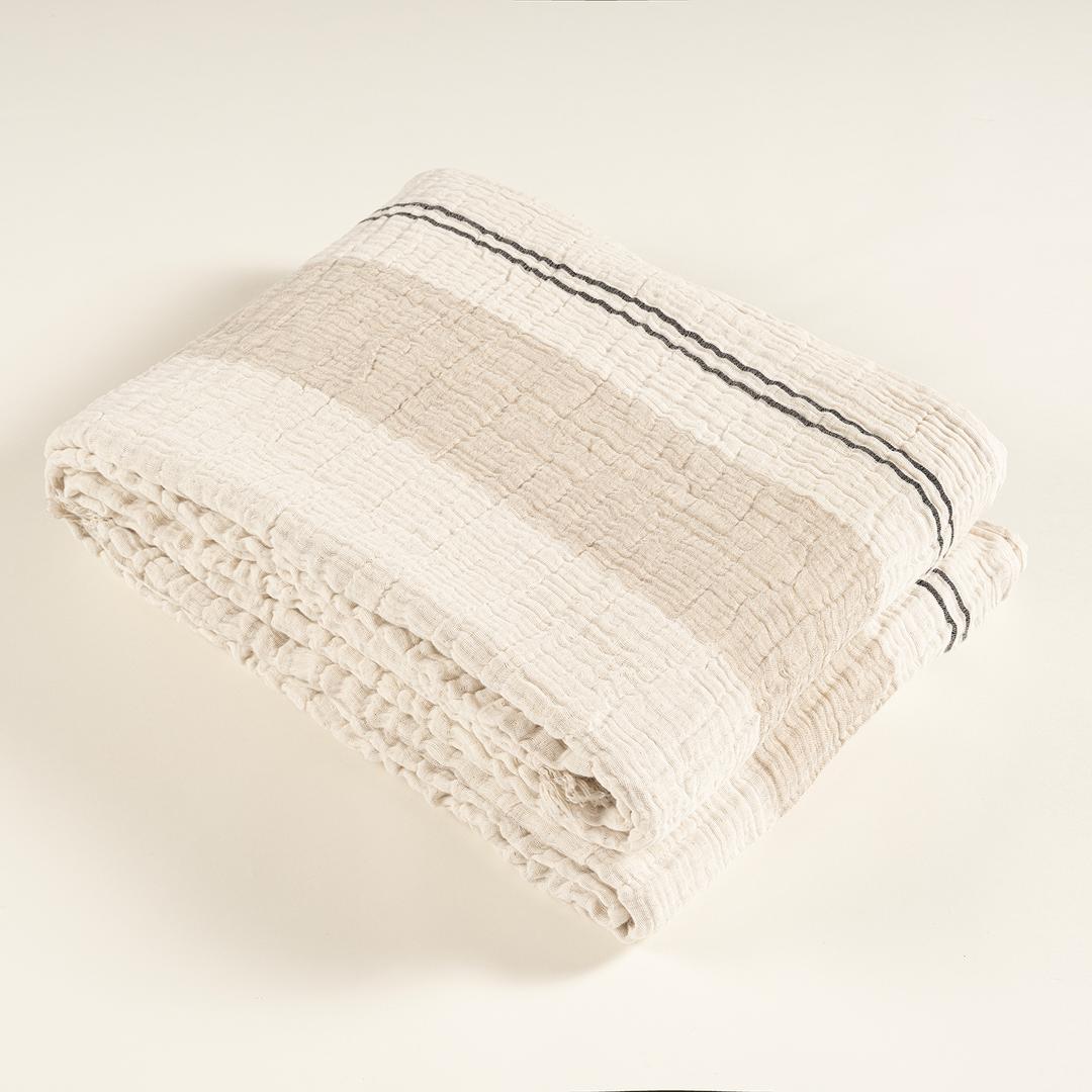 Baklan İplik Boyalı Kıng Sıze Pamuk Pamuk Keten Pike 240x220 Cm Natural