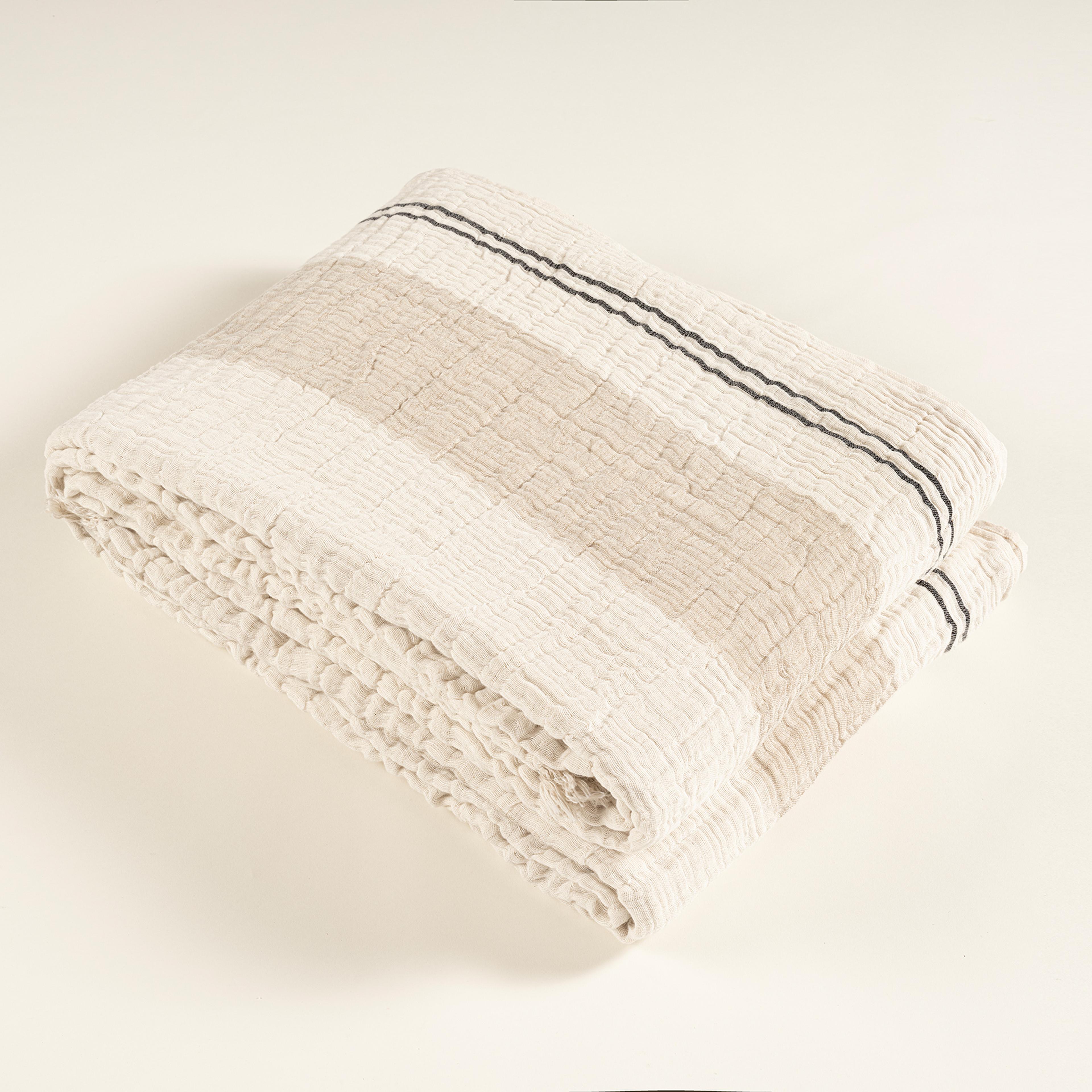 Baklan İplik Boyalı Kıng Sıze Pamuk Pamuk Keten Pike 240x220 Cm Natural