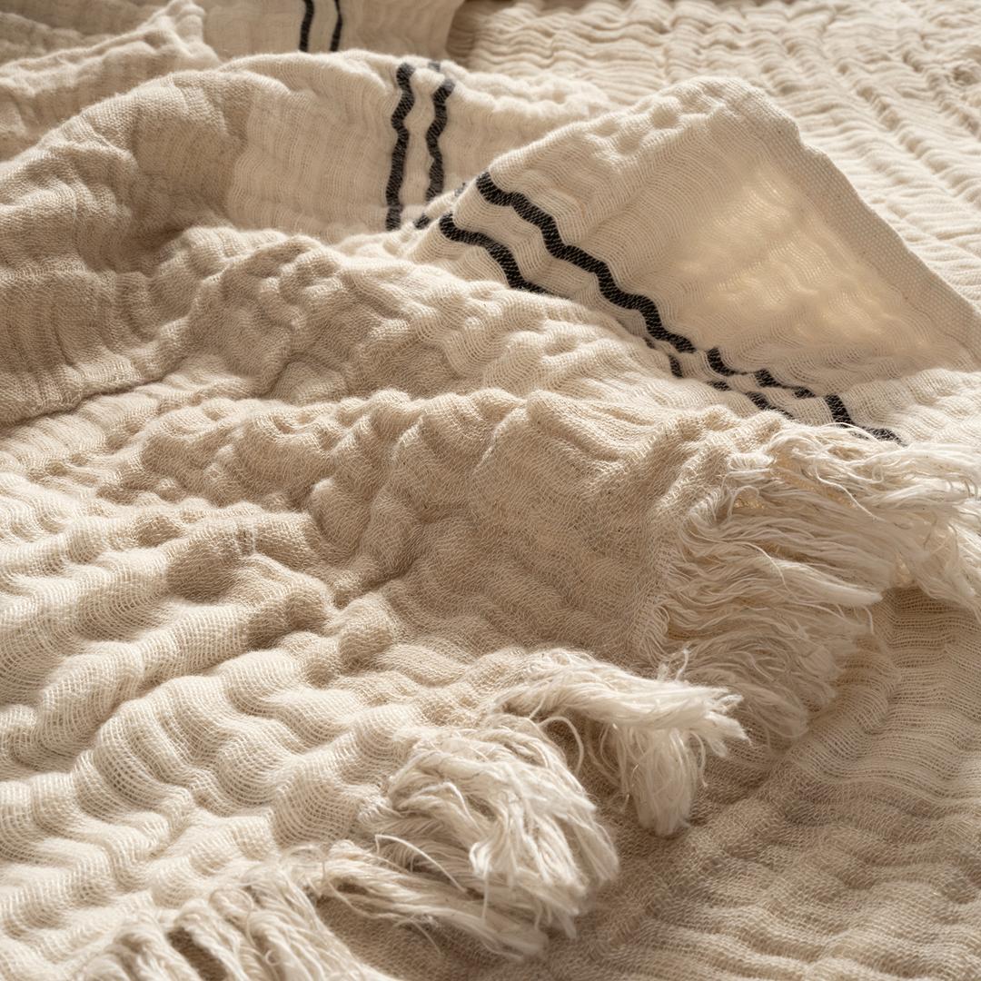 Baklan İplik Boyalı Kıng Sıze Pamuk Pamuk Keten Pike 240x220 Cm Natural