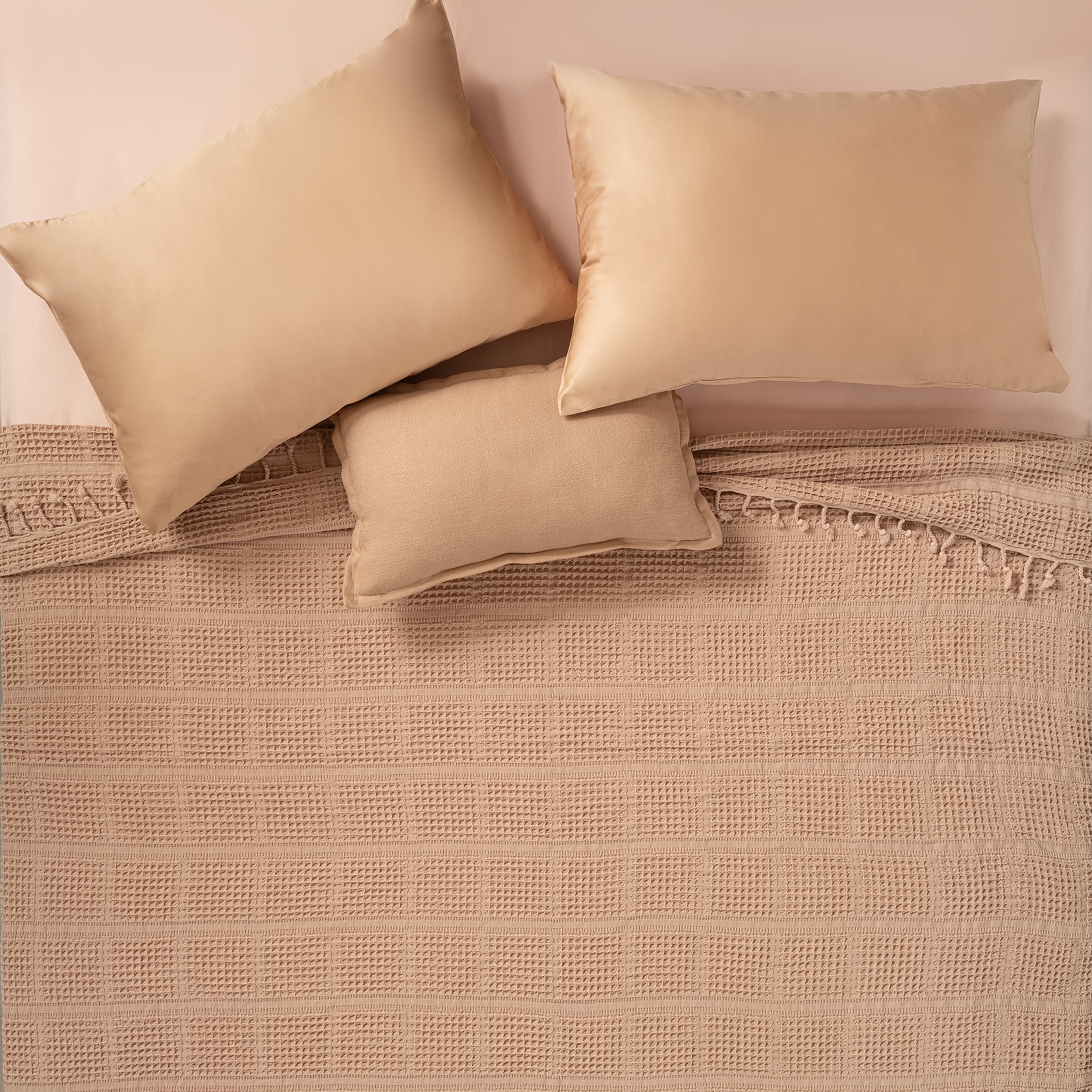 Solıd Kıng Sıze Tencel - Cotton Tencel Pamuk Pike 240x220 Cm Kum Rengı