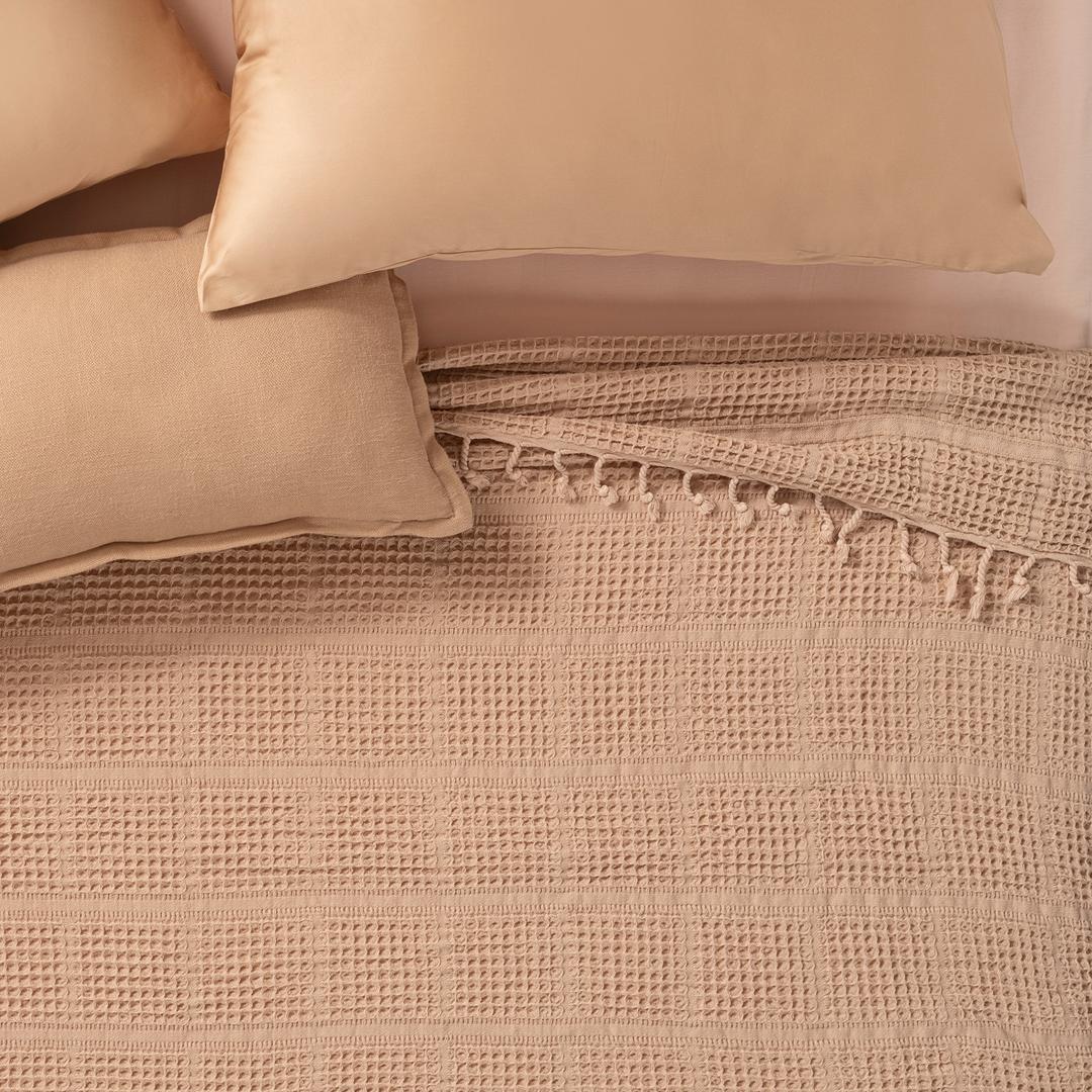 Solıd Kıng Sıze Tencel - Cotton Tencel Pamuk Pike 240x220 Cm Kum Rengı