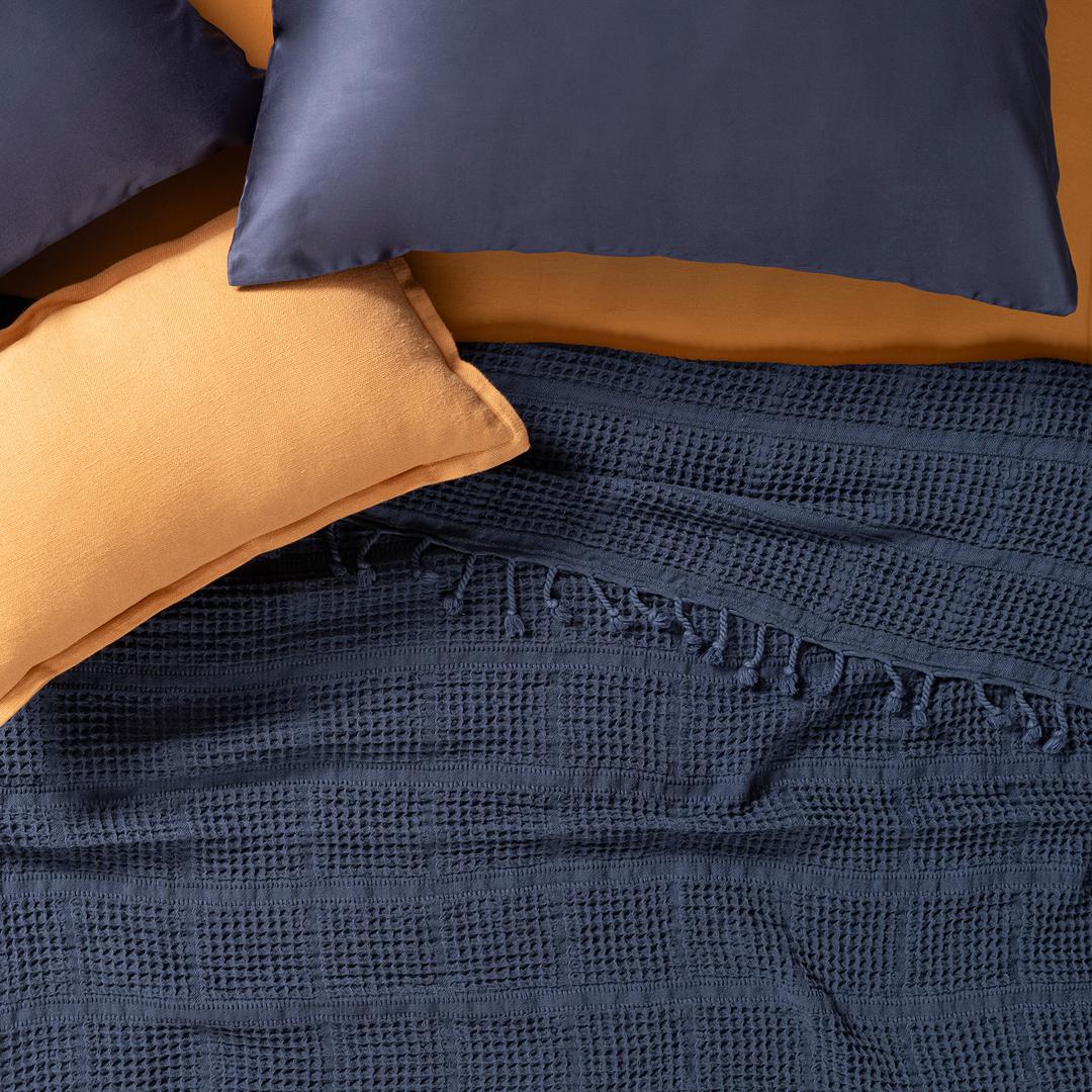 Solıd Çift Kişilik Tencel - Cotton Tencel Pamuk Pike 200x220 Cm Lacivert