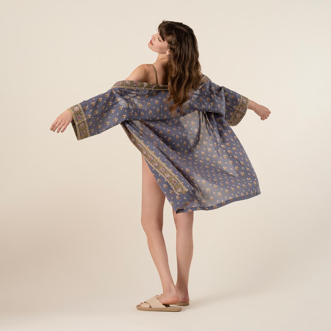 Gaya Baskılı %100 Pamuk Kimono Small-medıum Beden Lacivert