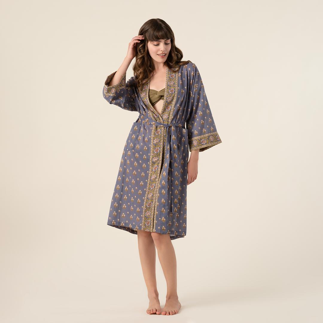 Gaya Baskılı %100 Pamuk Kimono Small-medıum Beden Lacivert