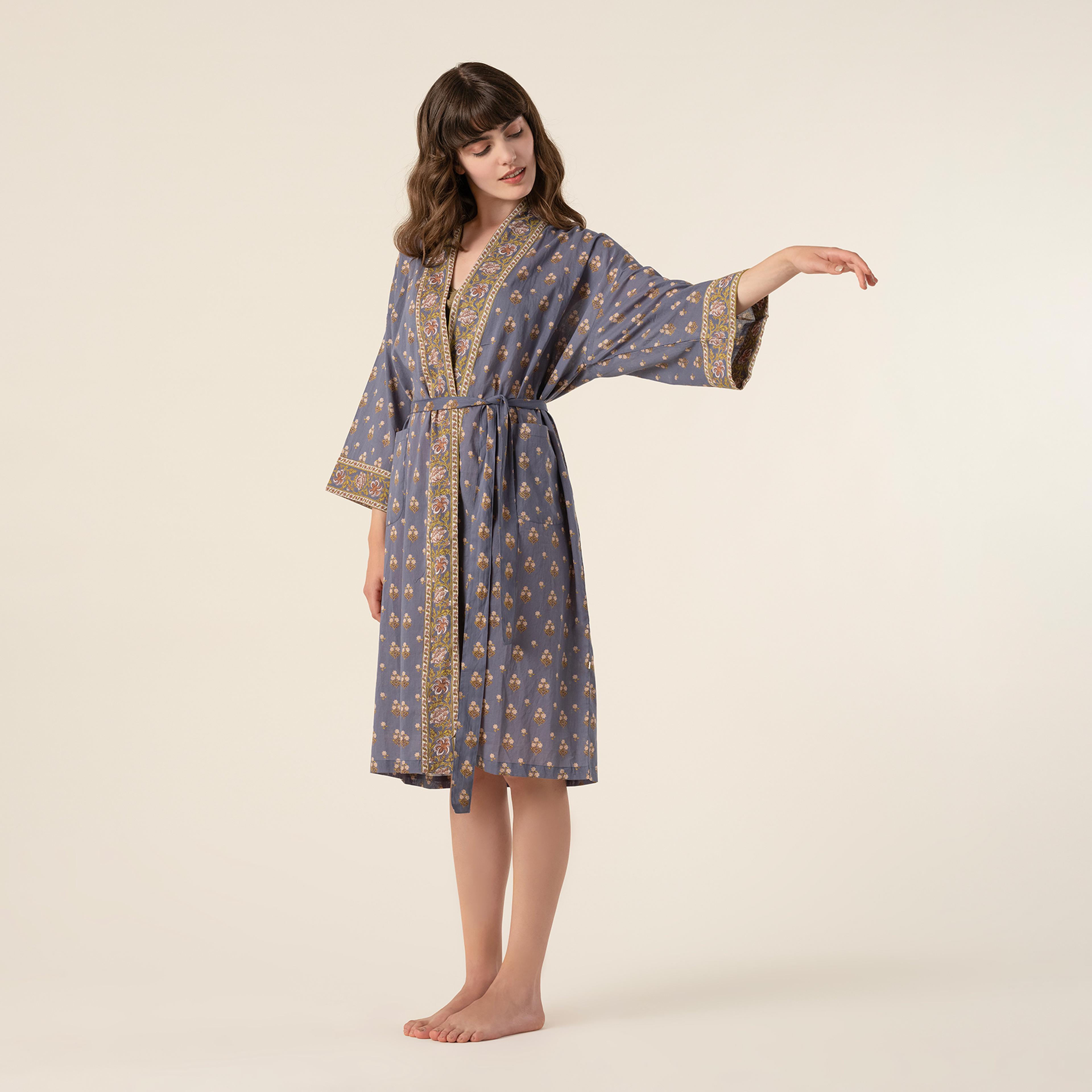 Gaya Baskılı %100 Pamuk Kimono Small-medıum Beden Lacivert