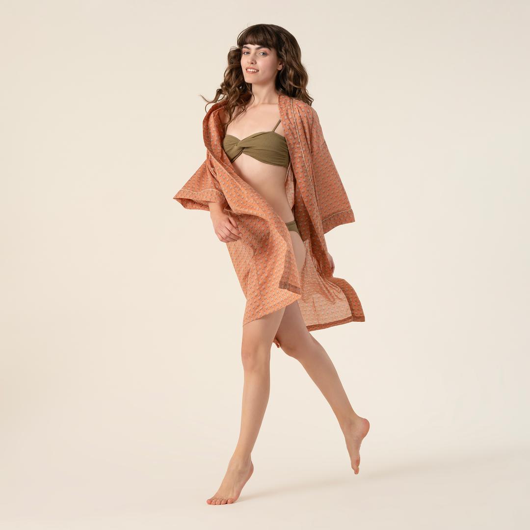 Gaya Baskılı %100 Pamuk Kimono Small-medıum Beden Turuncu