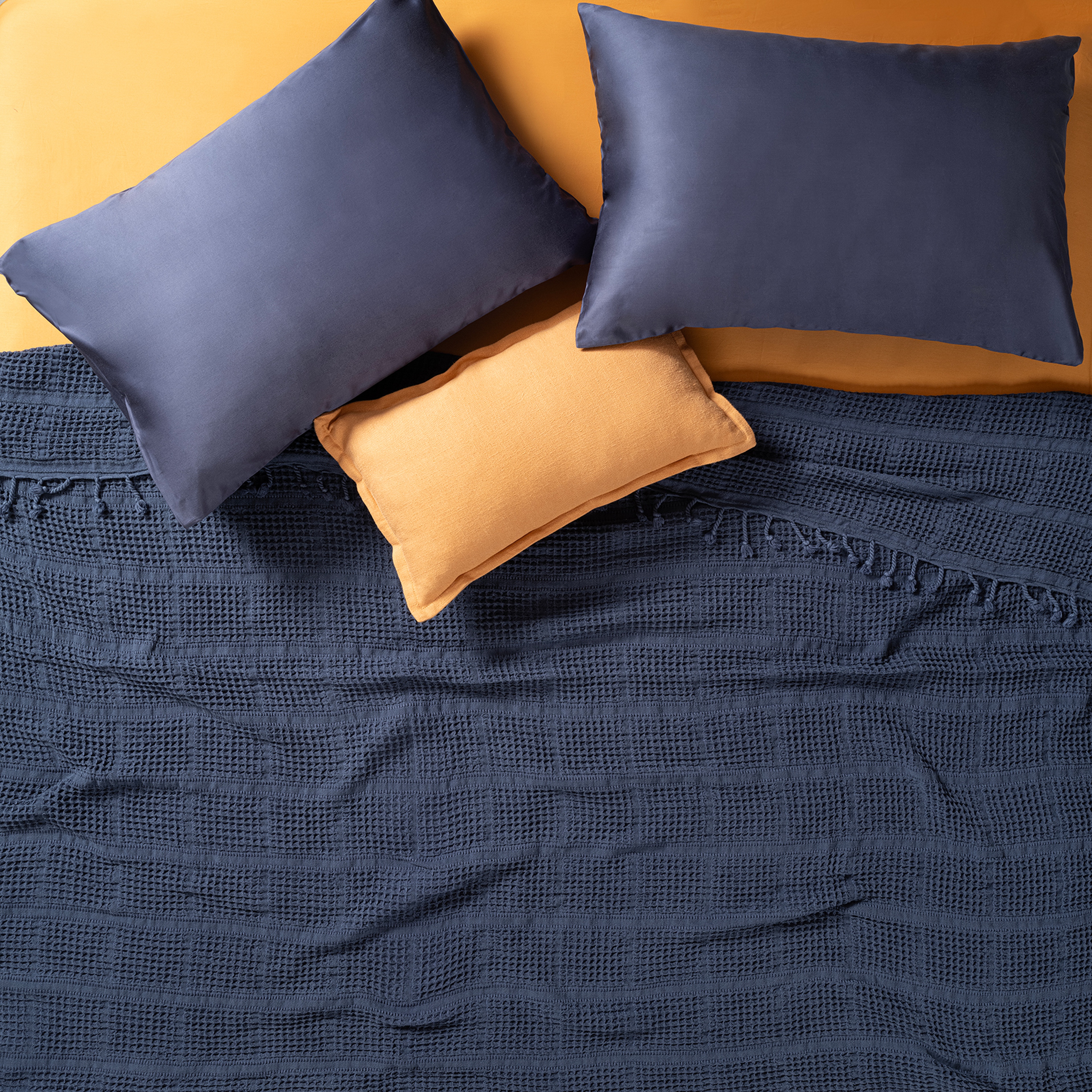 Solıd Kıng Sıze Tencel - Cotton Tencel Pamuk Pike 240x220 Cm Lacivert