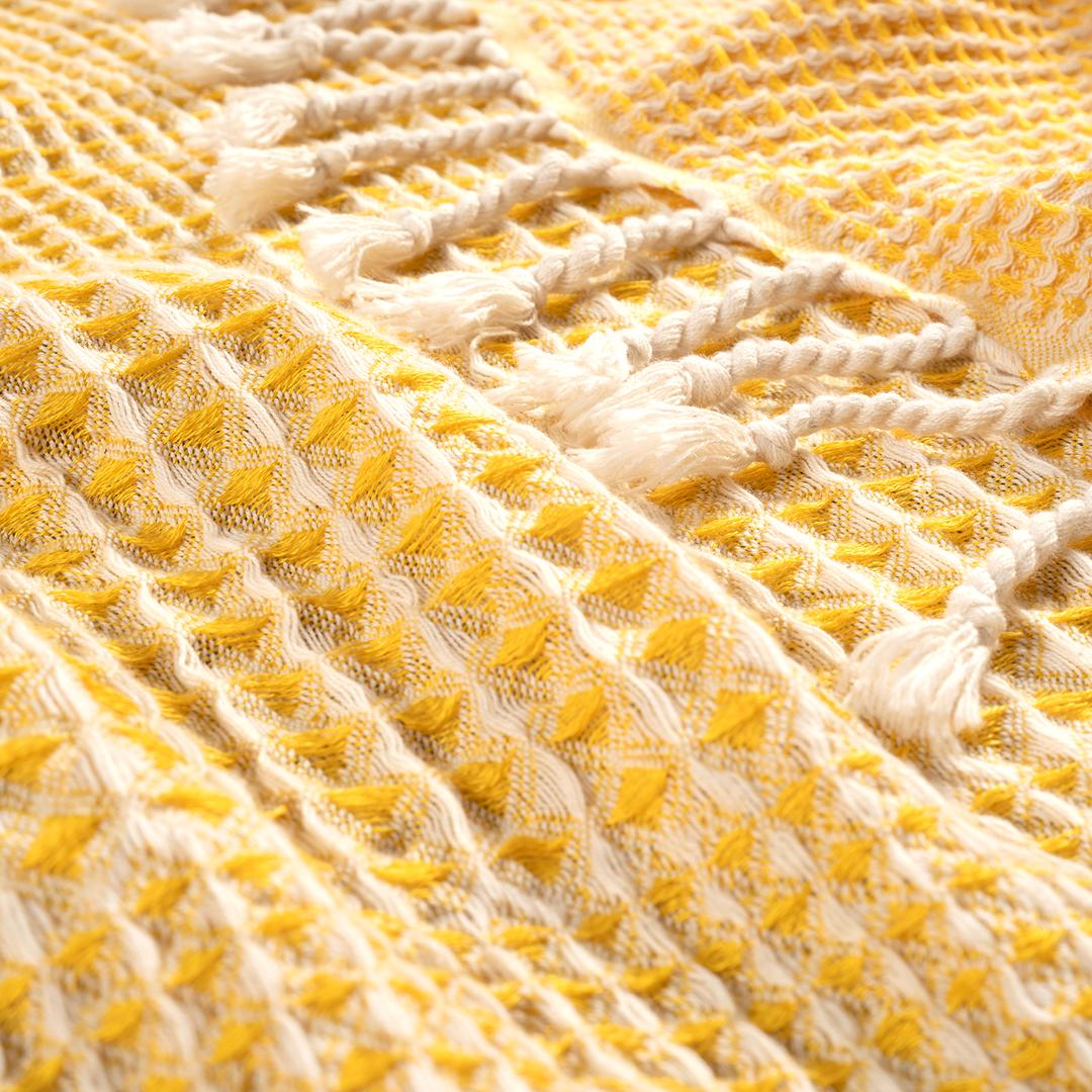 Baklan Parça Boyama Çift Kişilik Tencel - Cotton Tencel Pamuk Pike 200x220 Cm Sarı