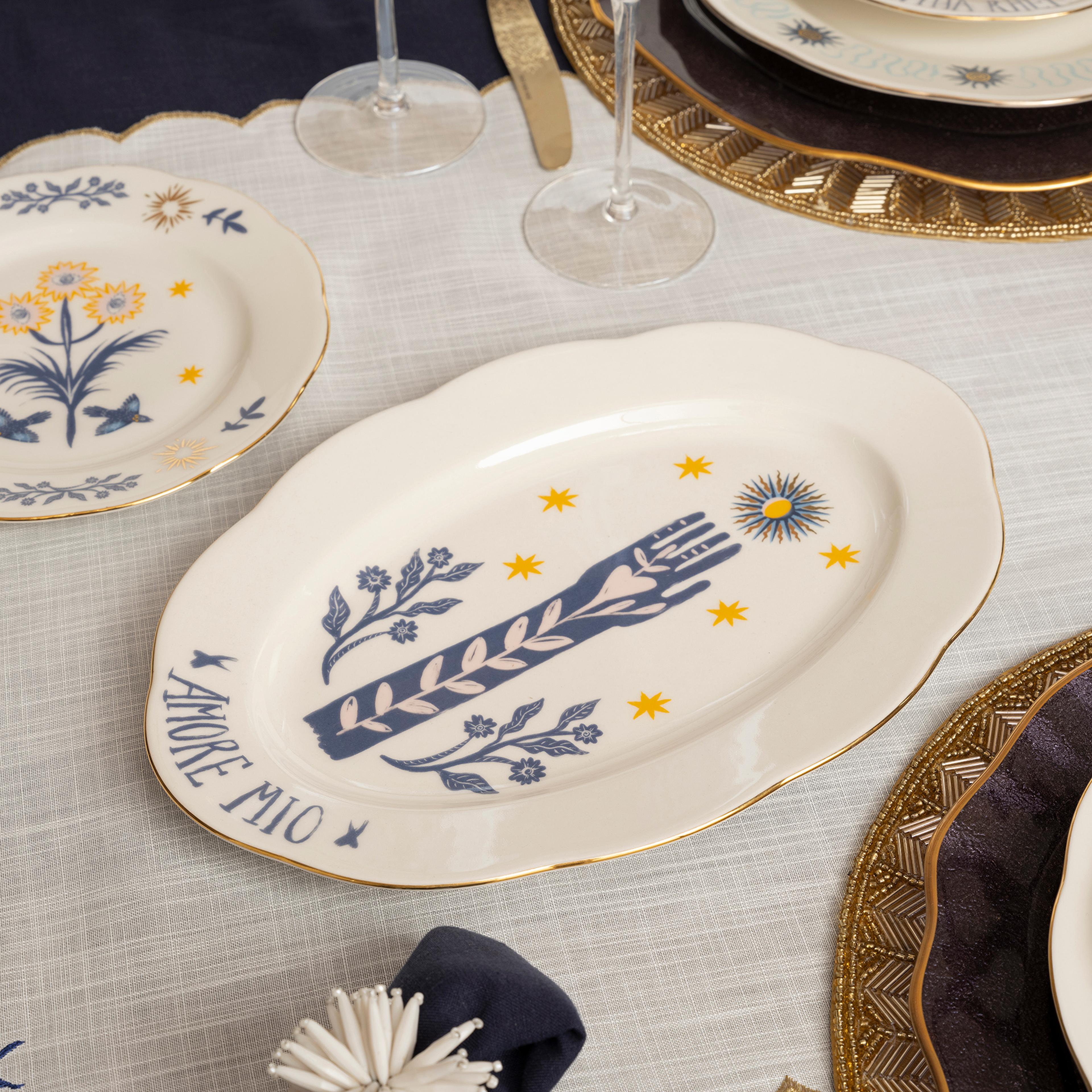 Emet Porselen Oval Tabak 20.5x30x2.6 Cm Mavi