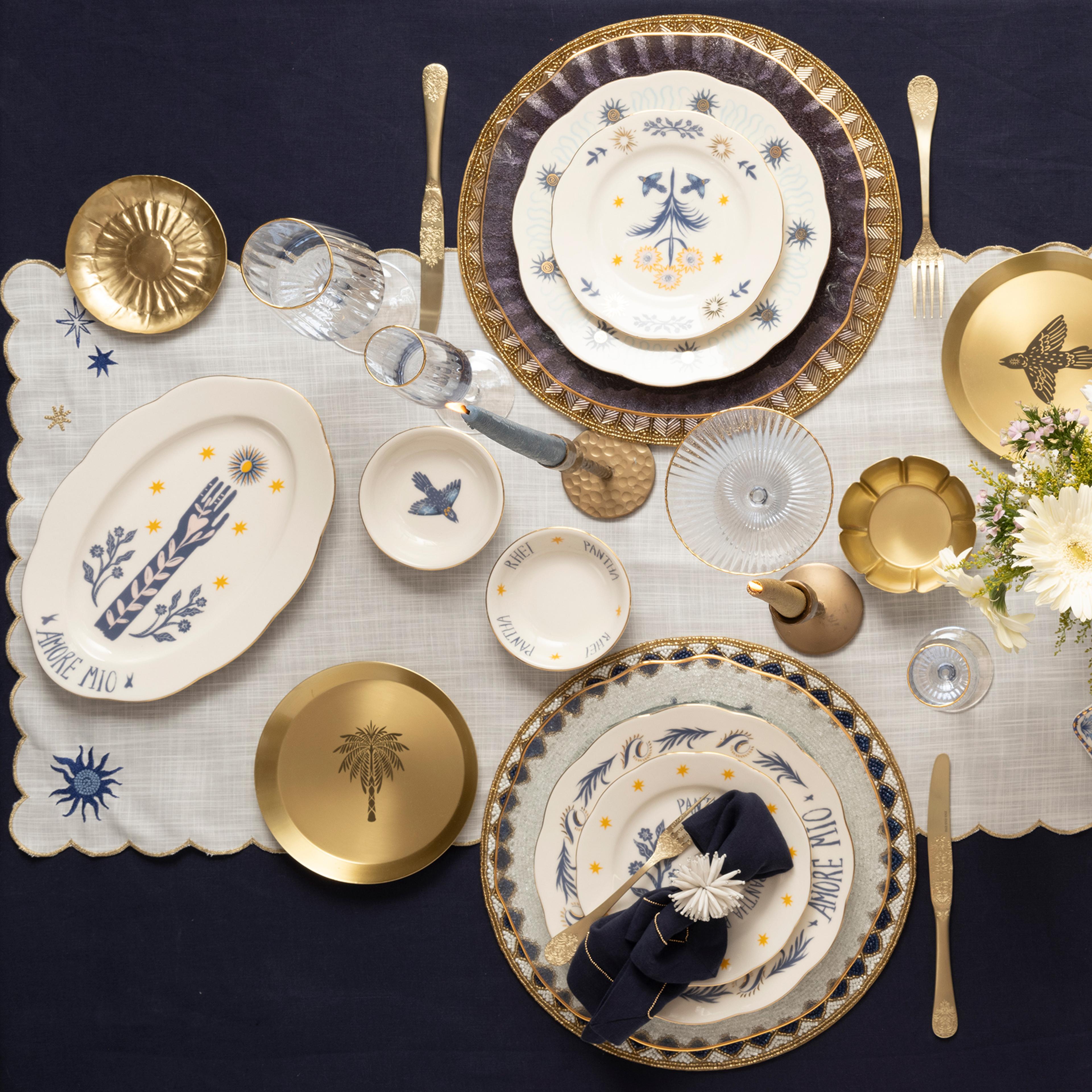 Emet Porselen Kase 11x11x2.9 Cm Mavi - Sarı