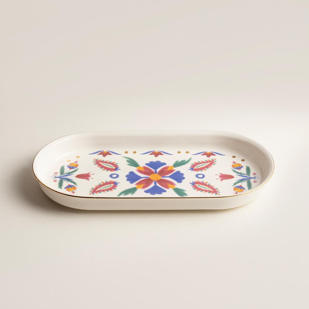 Gediz Porselen Oval Tabak 28 Cm Renkli