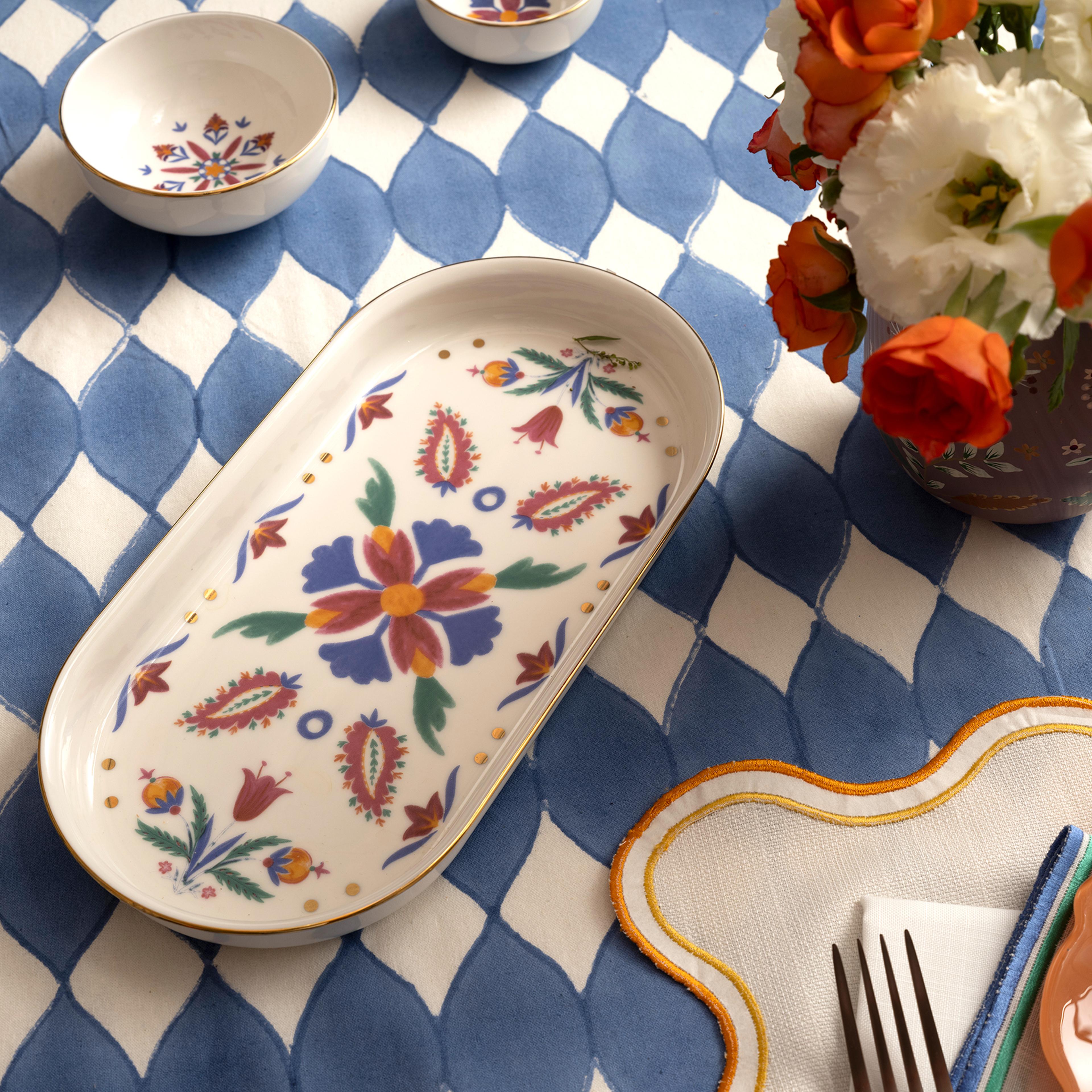 Gediz Porselen Oval Tabak 28 Cm Renkli