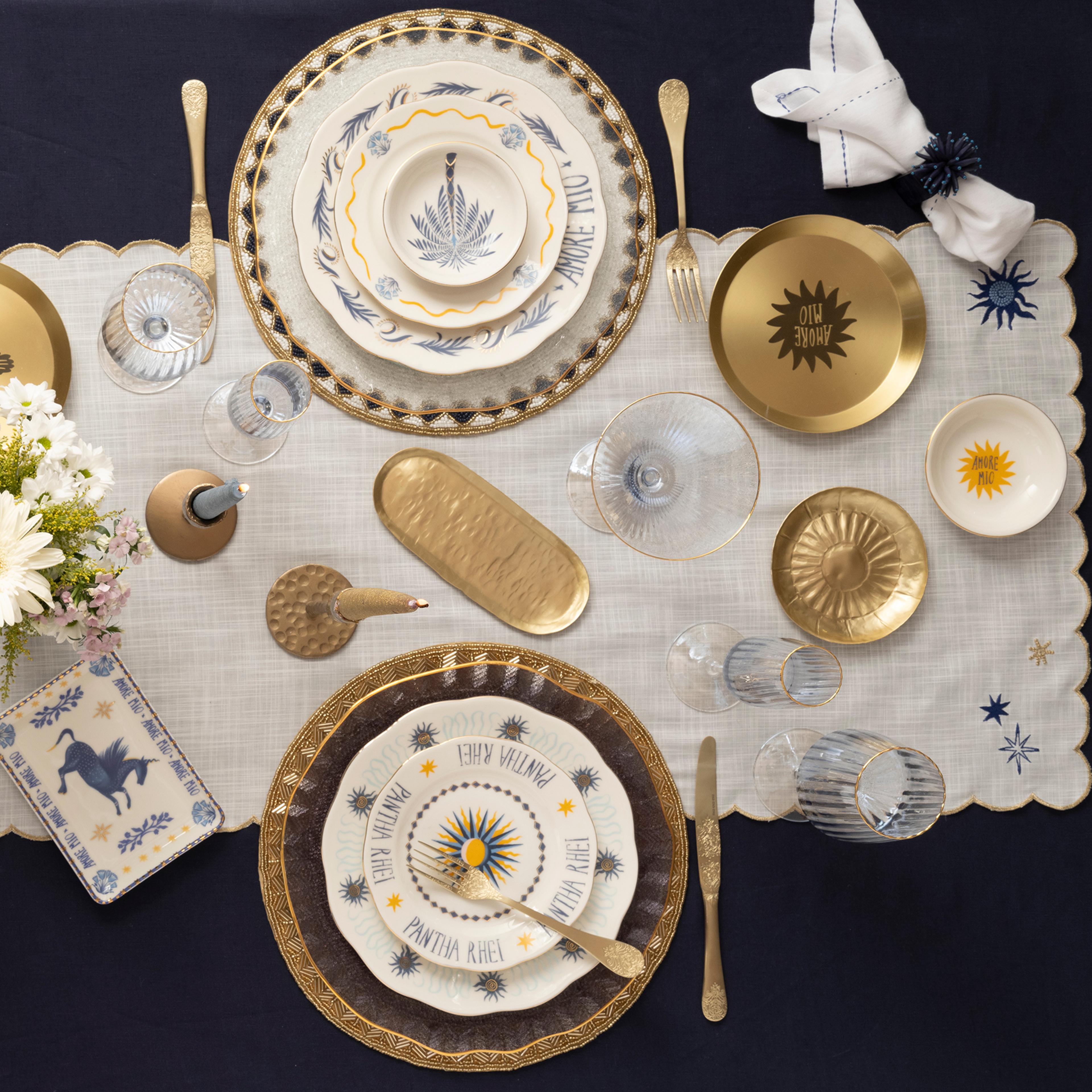 Emet Porselen Pasta Tabağı 20x20x2.4 Cm Mavi - Altın