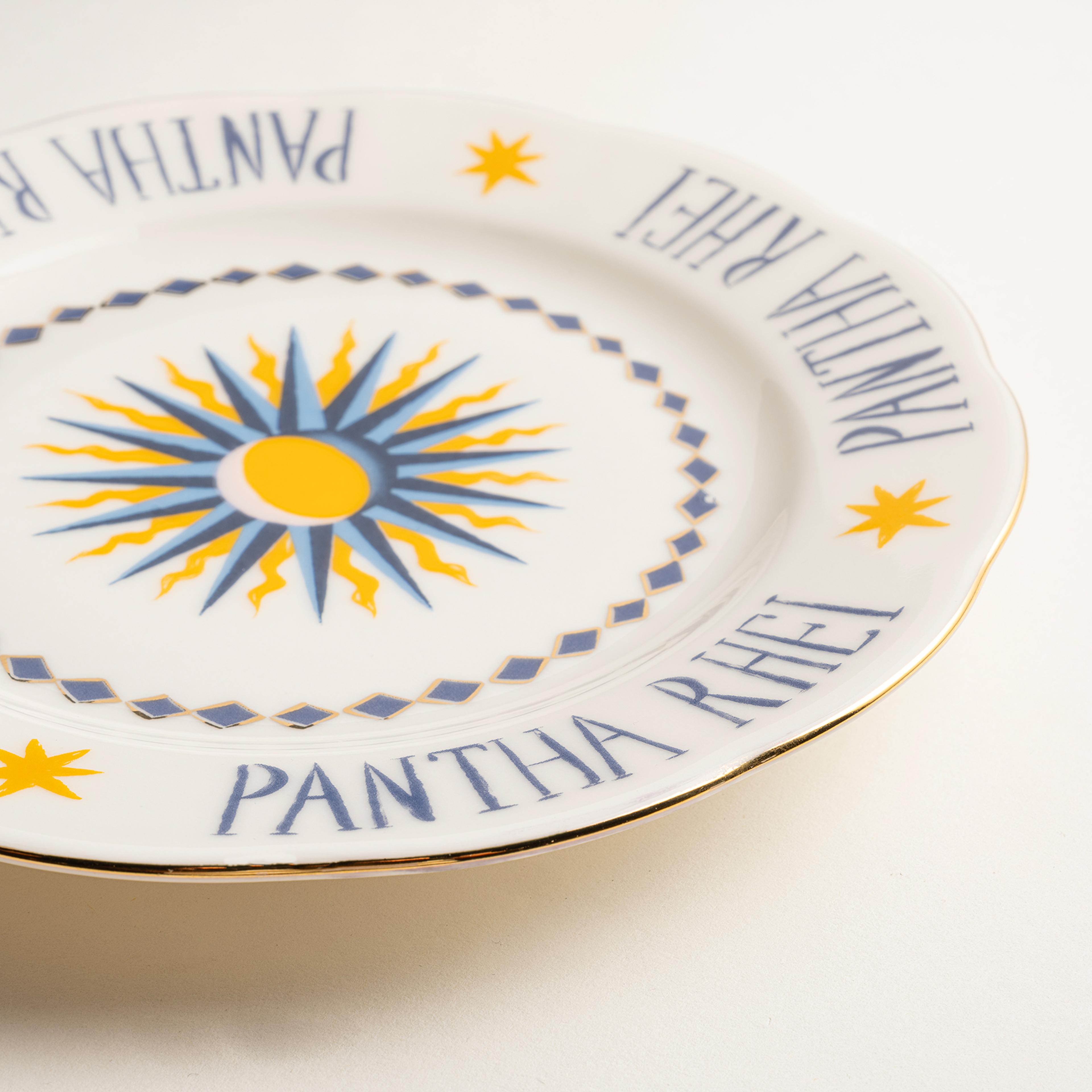 Emet Porselen Pasta Tabağı 20x20x2.4 Cm Mavi - Altın