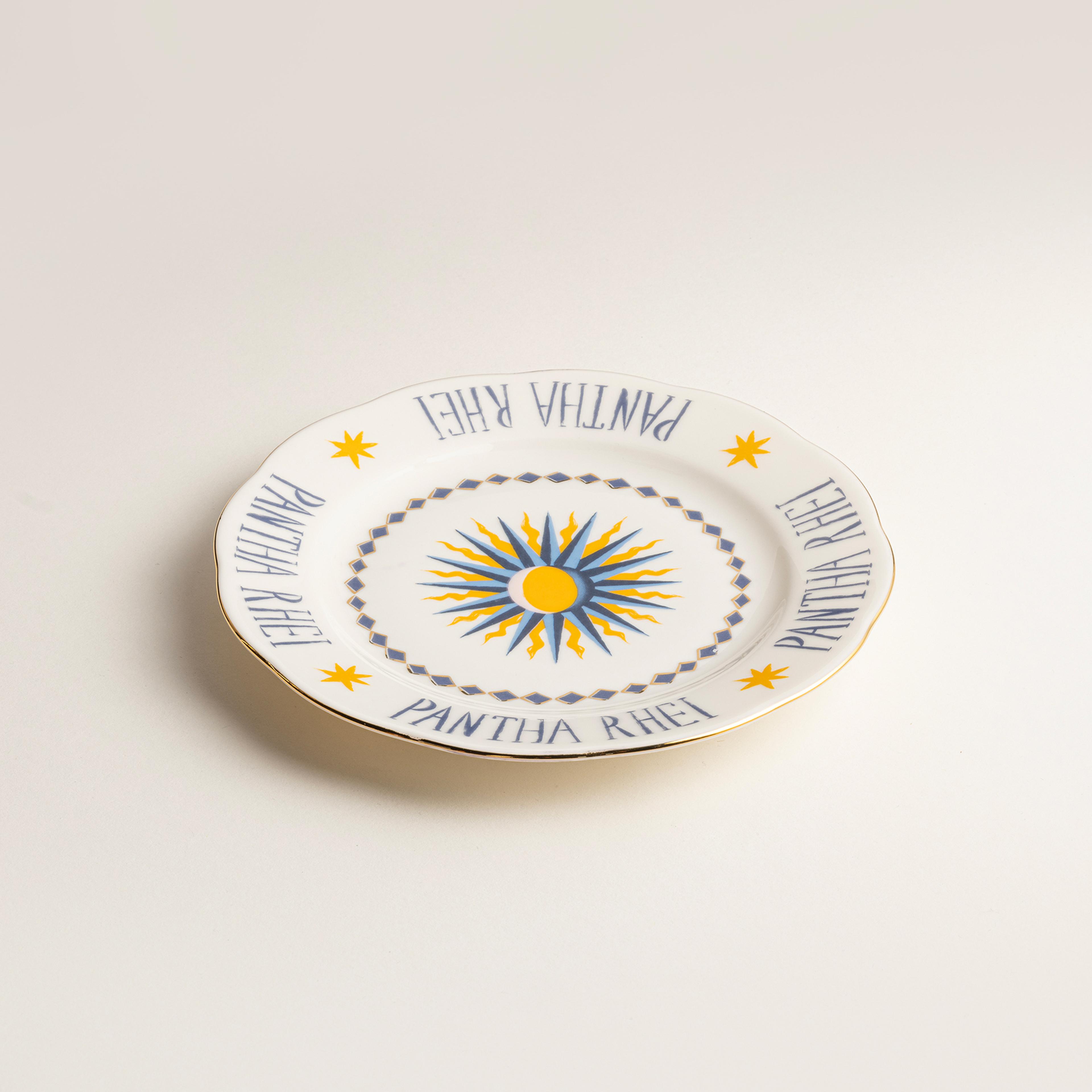 Emet Porselen Pasta Tabağı 20x20x2.4 Cm Mavi - Altın