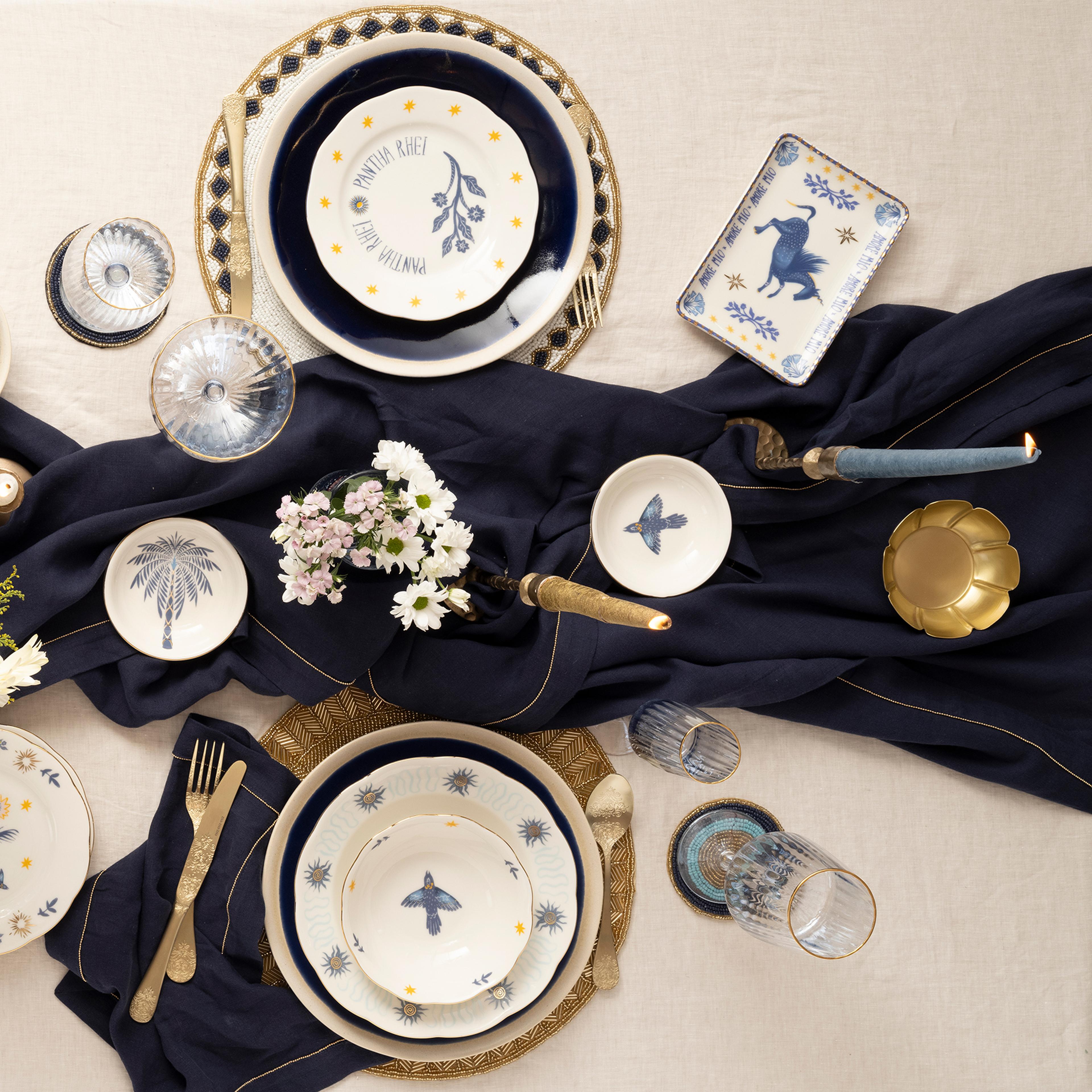 Emet Porselen Pasta Tabağı 20x20x2.4 Cm Mavi - Sarı