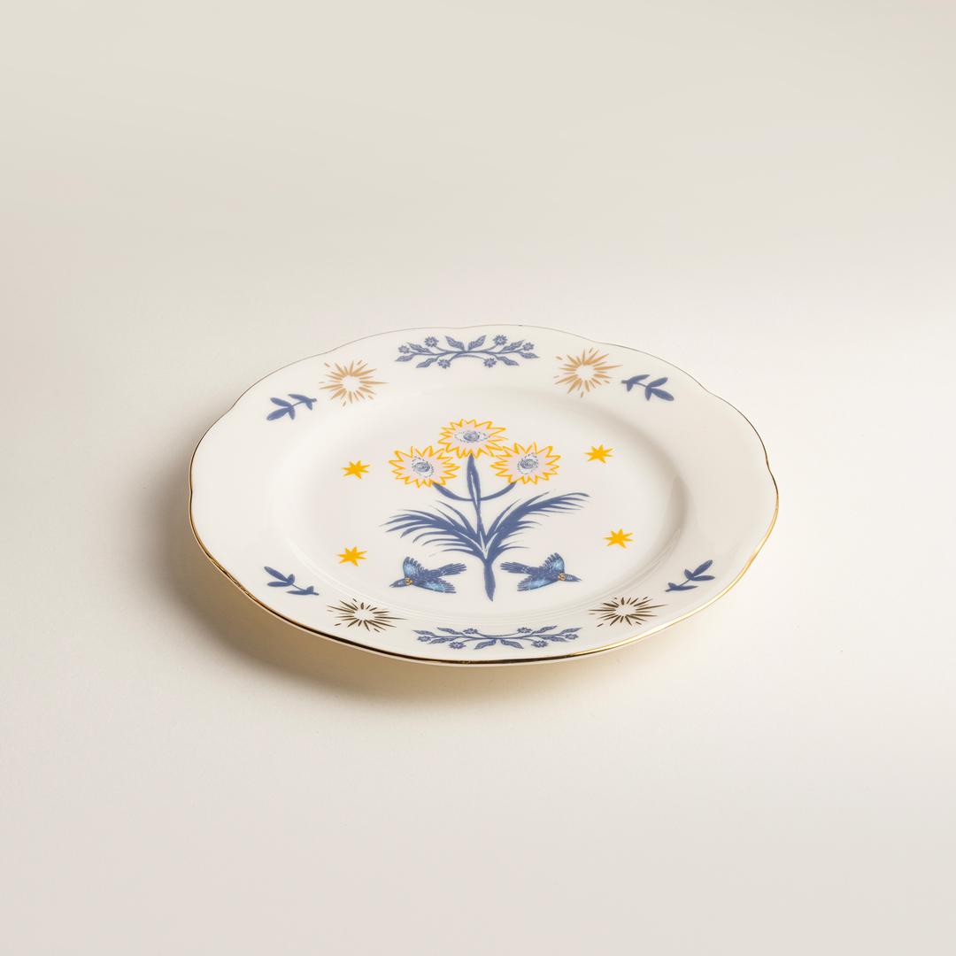 Emet Porselen Pasta Tabağı 20x20x2.4 Cm Mavi - Pembe