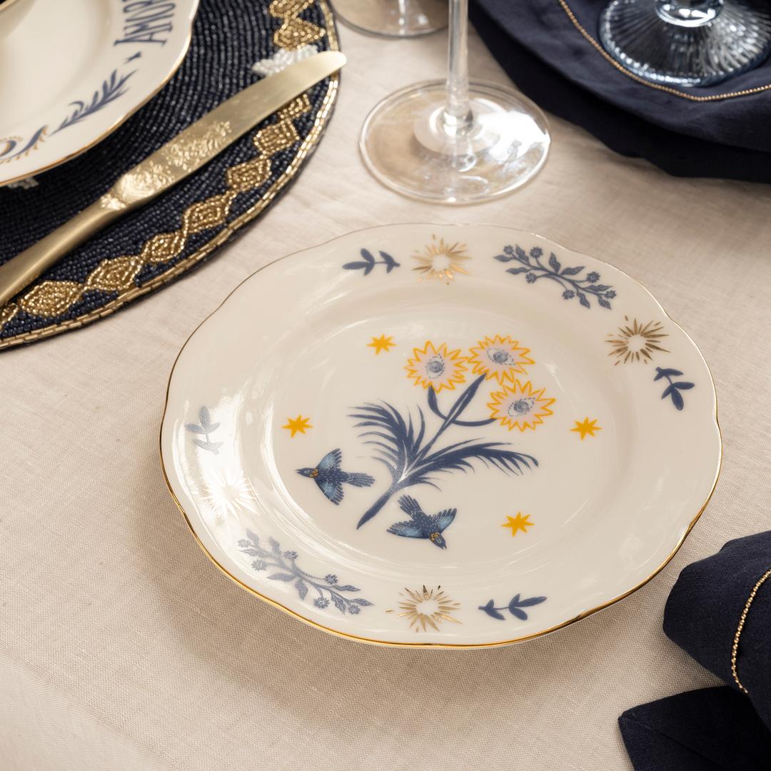 Emet Porselen Pasta Tabağı 20x20x2.4 Cm Mavi - Pembe