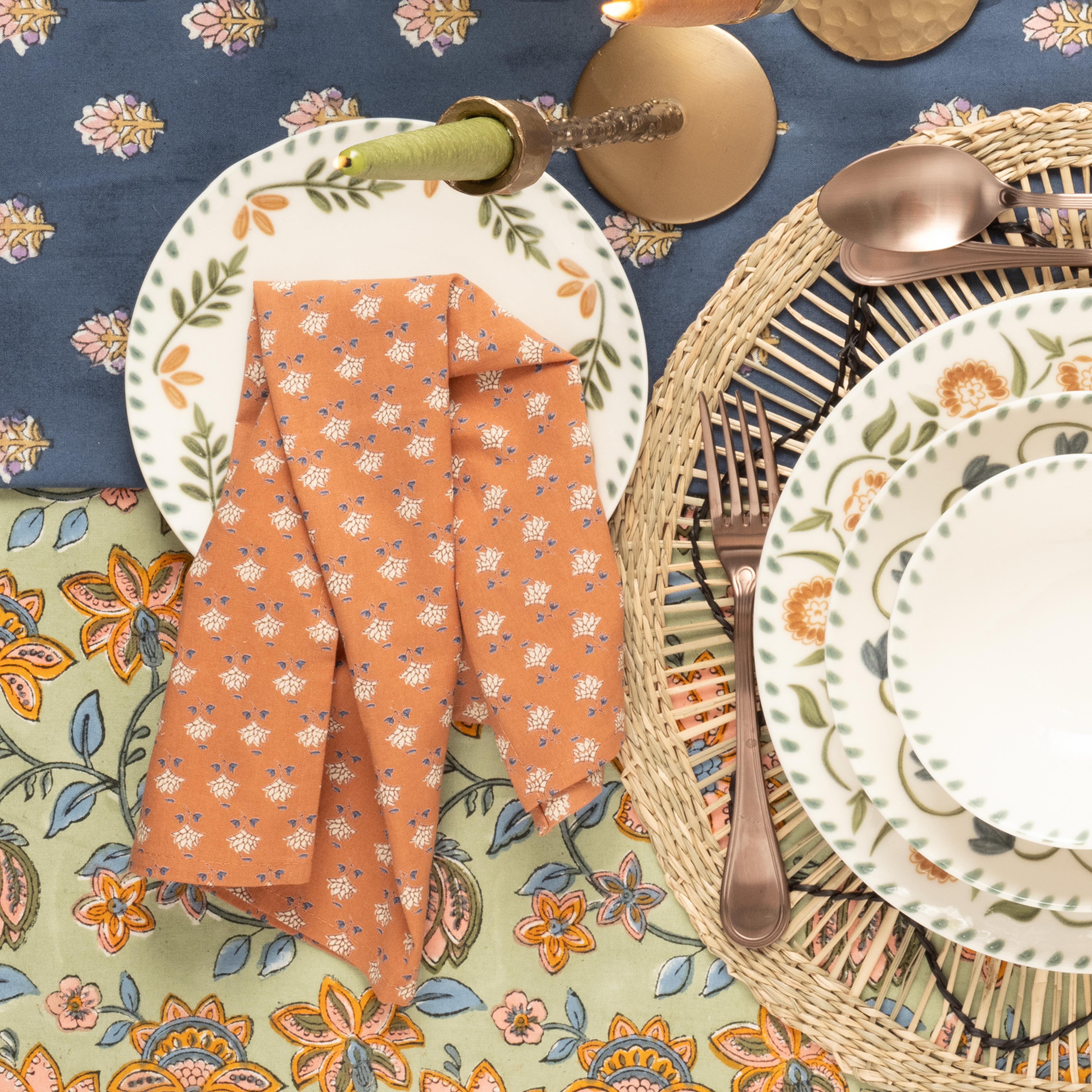 Gaya Baskılı 4'lü Pamuk %100 Pamuk Peçete 43x43 Cm Turuncu