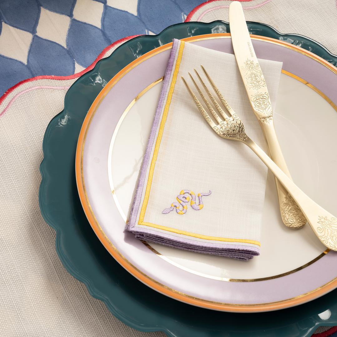 Prusa Nakışlı 2'li Polyester %100 Polyester Peçete 40x40 Cm Sarı - Turuncu