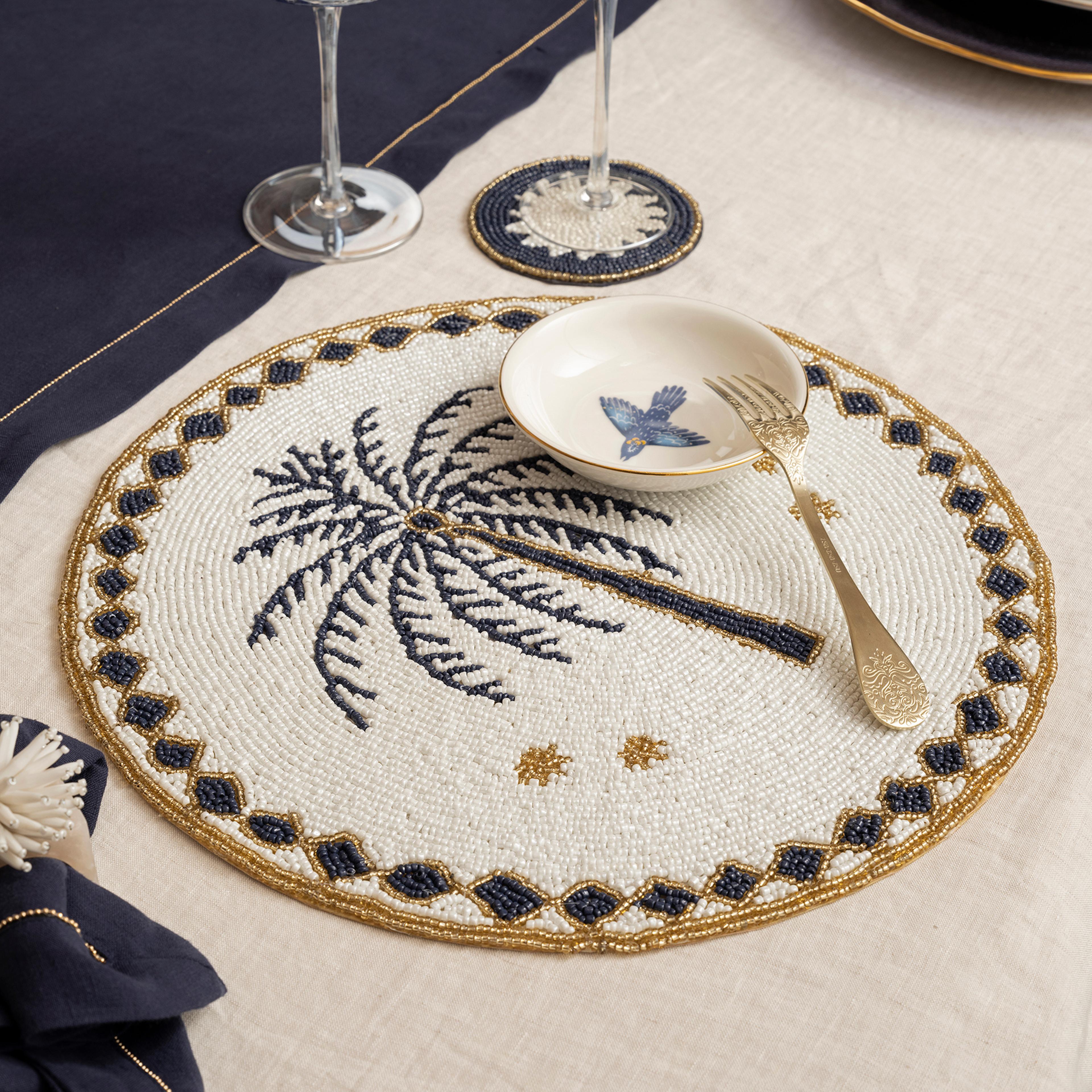 Khanpur Cam Boncuk Amerikan Servis 36 Cm Mavi-beyaz