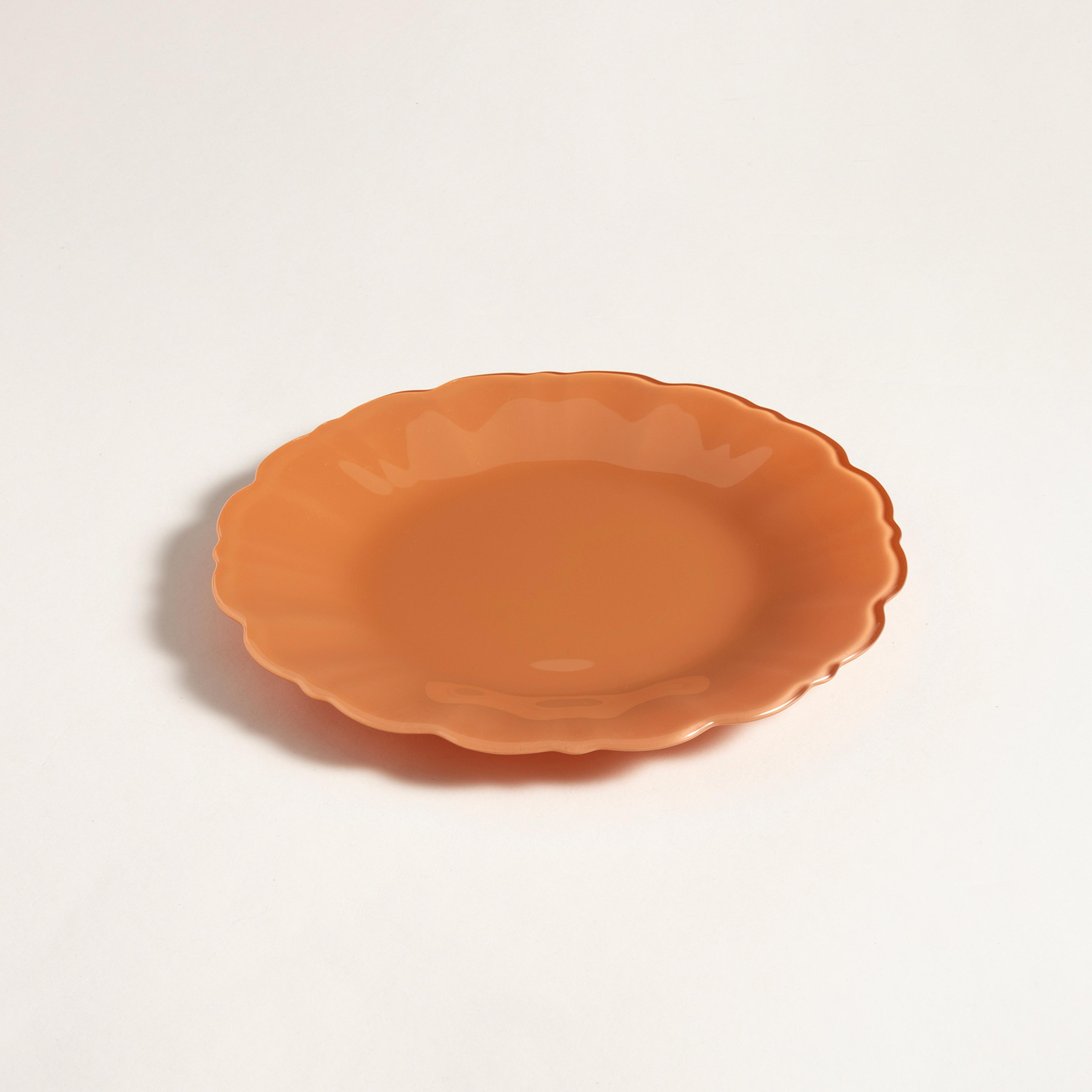 Balat Cam Pasta Tabağı 21x21x2 Cm Turuncu