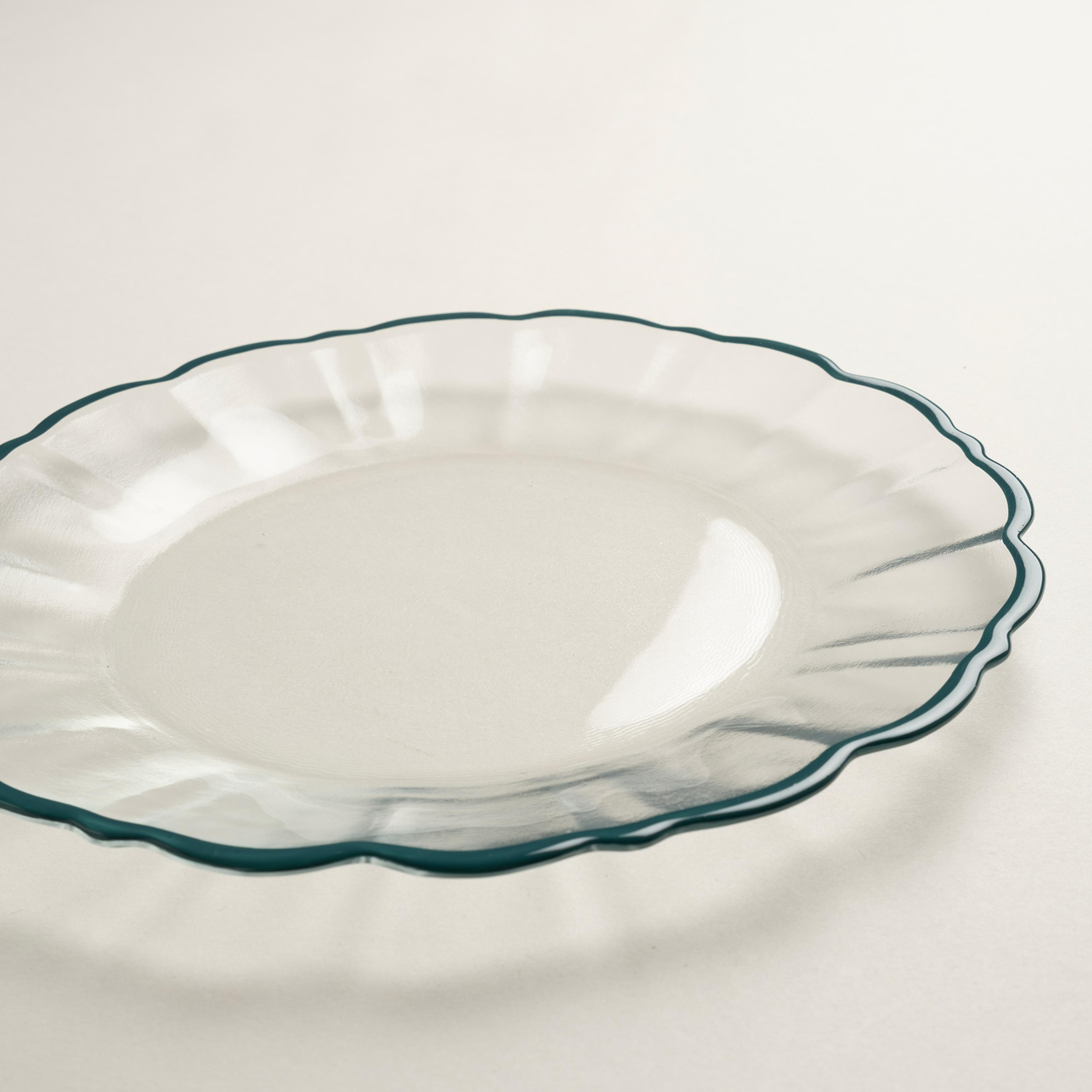 Balat Cam Pasta Tabağı 21x21x2 Cm Şeffaf - Yeşil