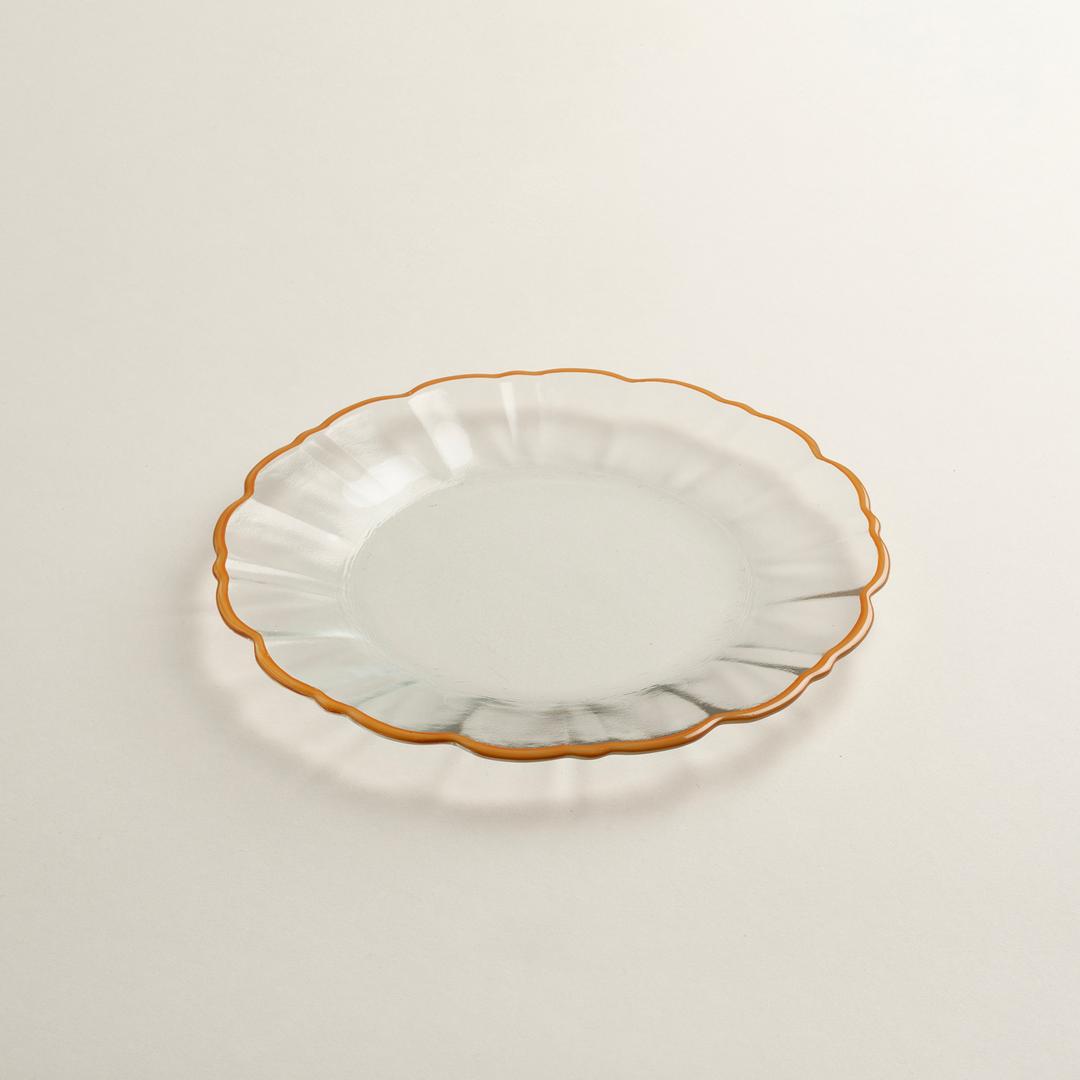 Balat Cam Pasta Tabağı 21x21x2 Cm Şeffaf - Turuncu