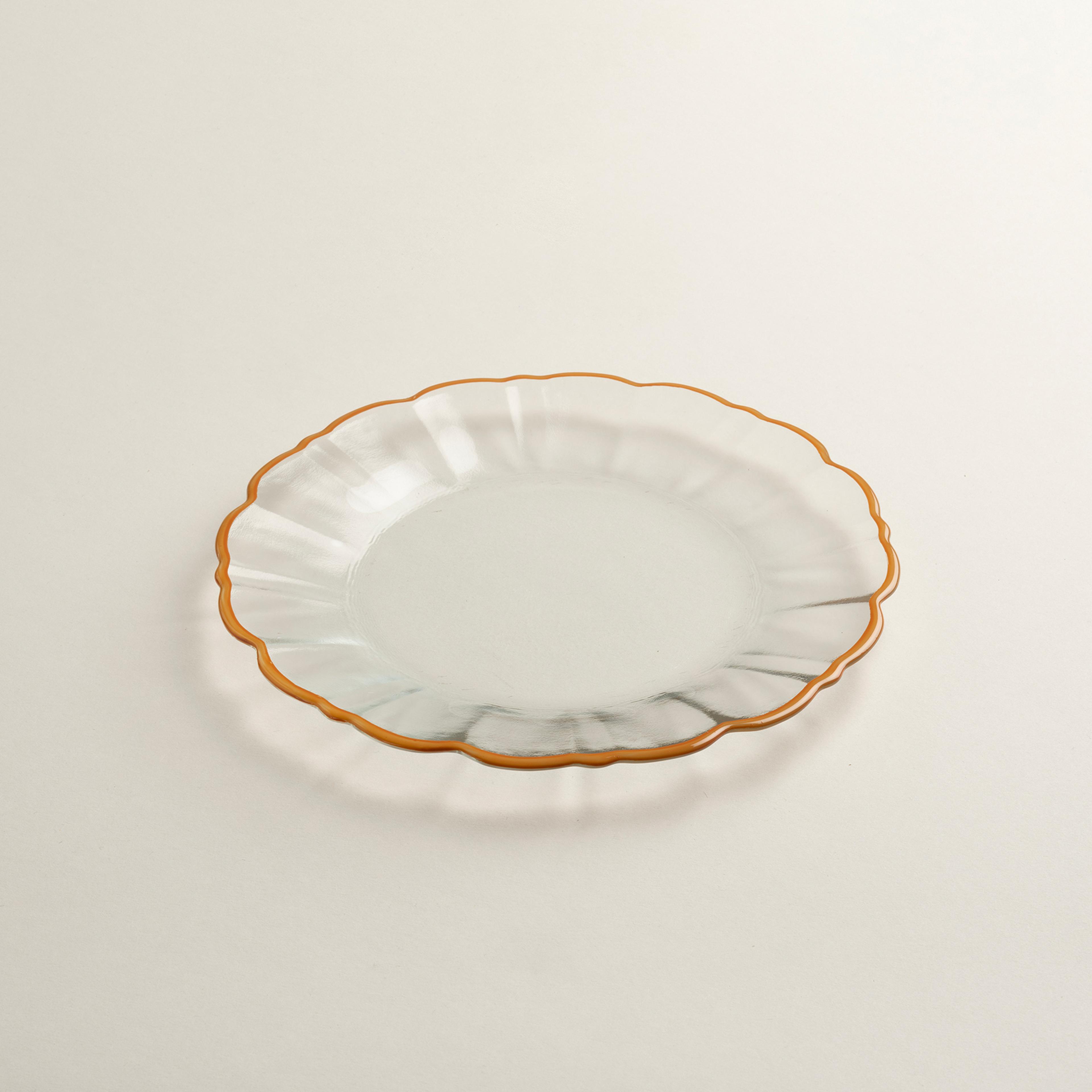 Balat Cam Pasta Tabağı 21x21x2 Cm Şeffaf - Turuncu