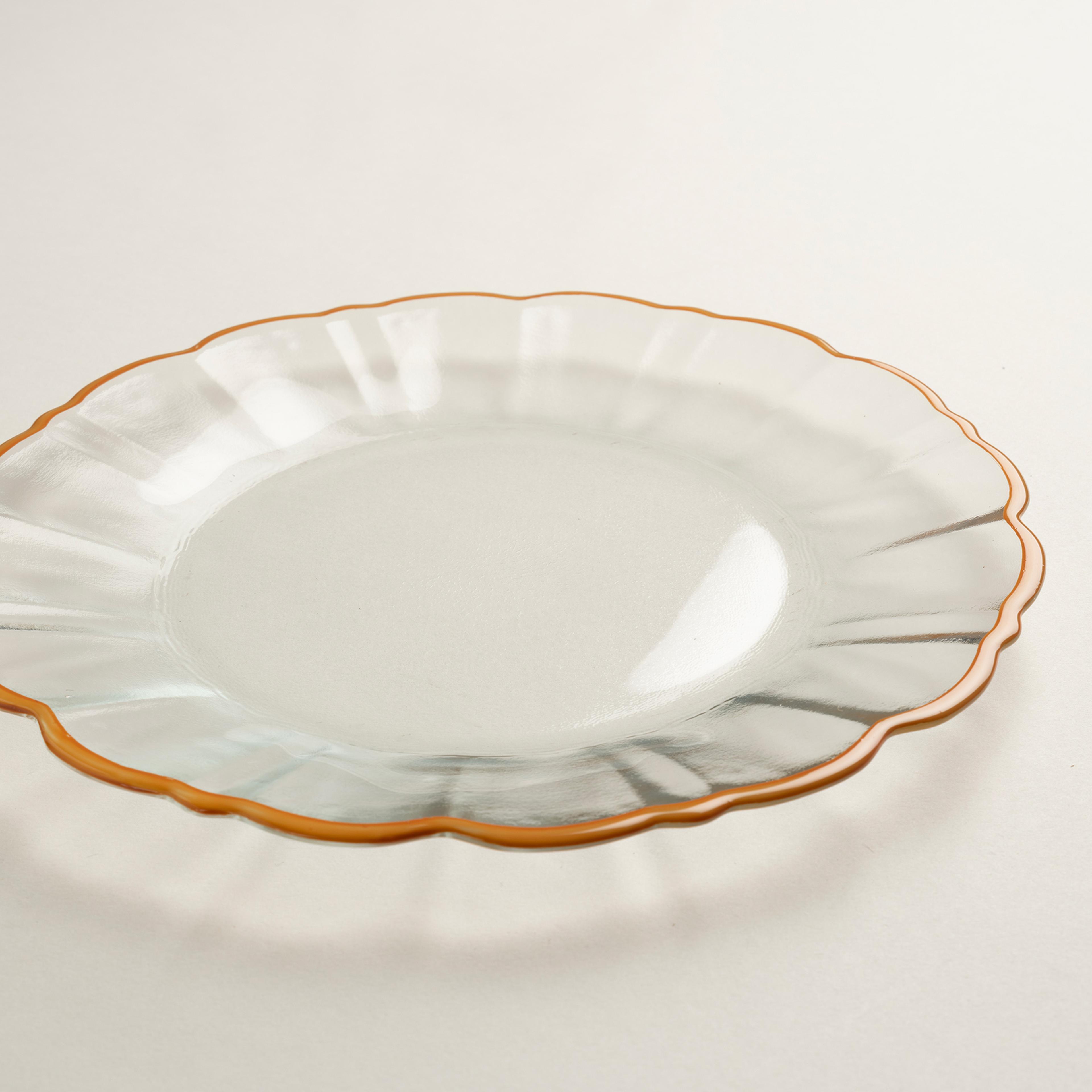 Balat Cam Pasta Tabağı 21x21x2 Cm Şeffaf - Turuncu