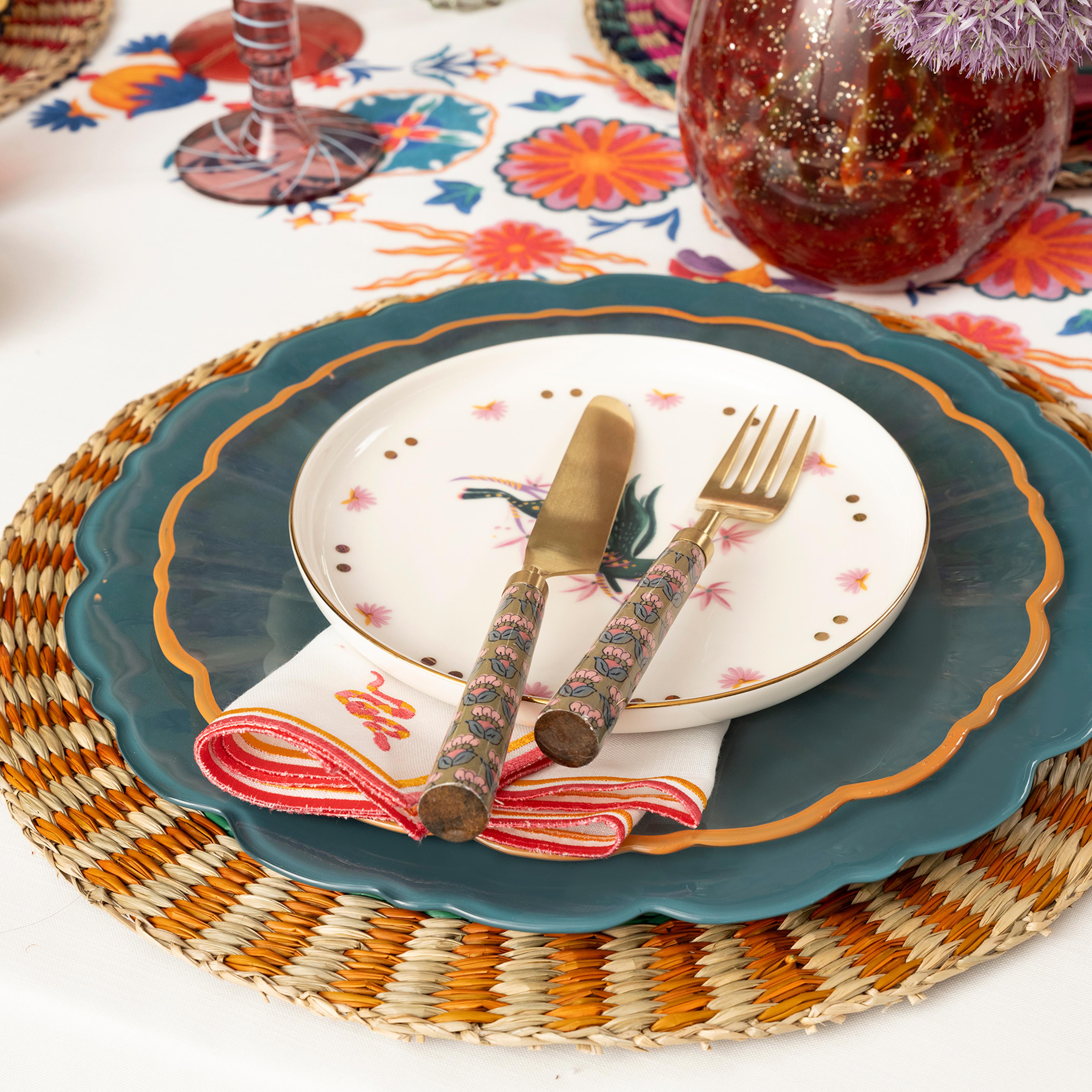 Balat Cam Pasta Tabağı 21x21x2 Cm Şeffaf - Turuncu