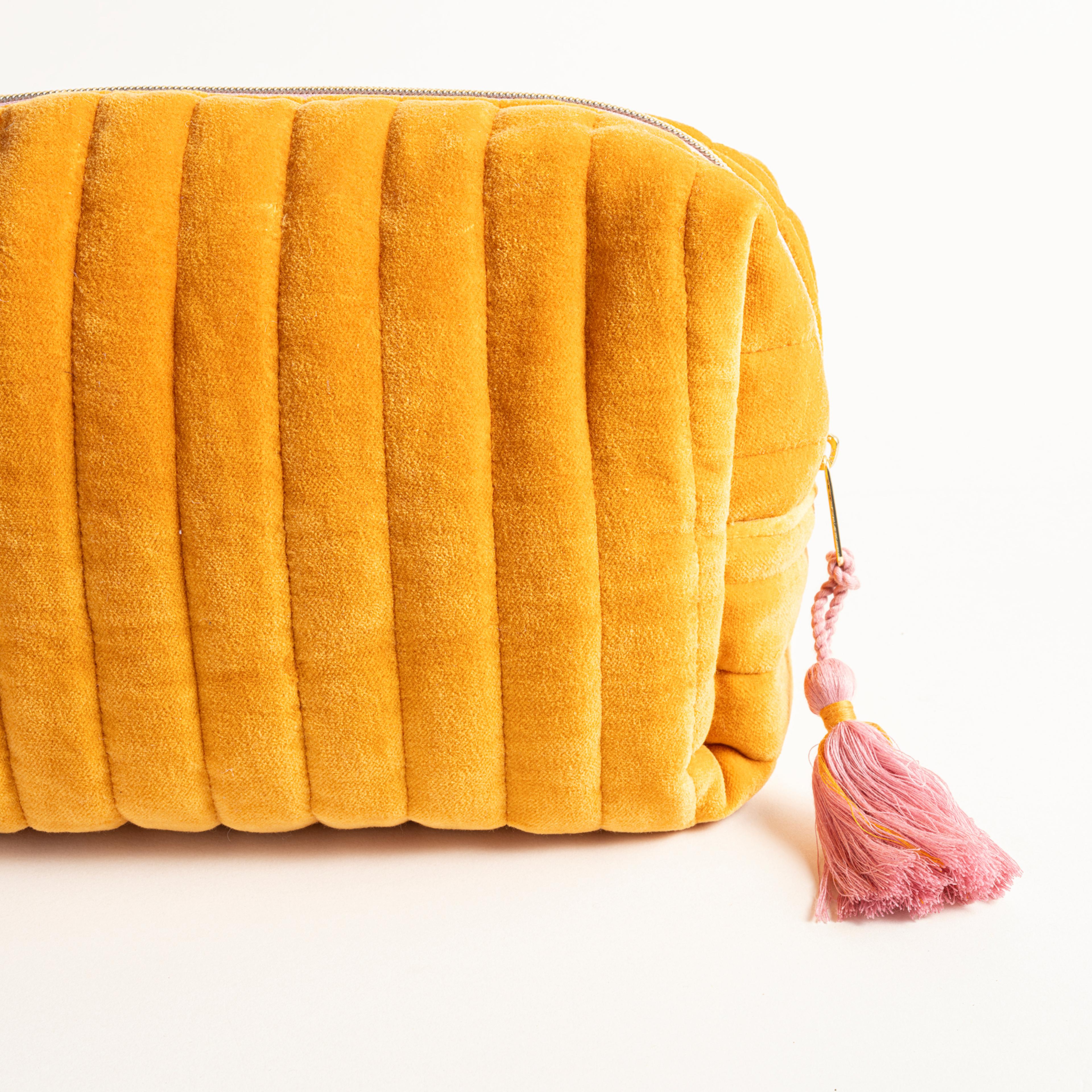 Delhı Kadife Büyük Boy %100 Pamuk Makyaj Çantası 25x16x10 Cm Turuncu