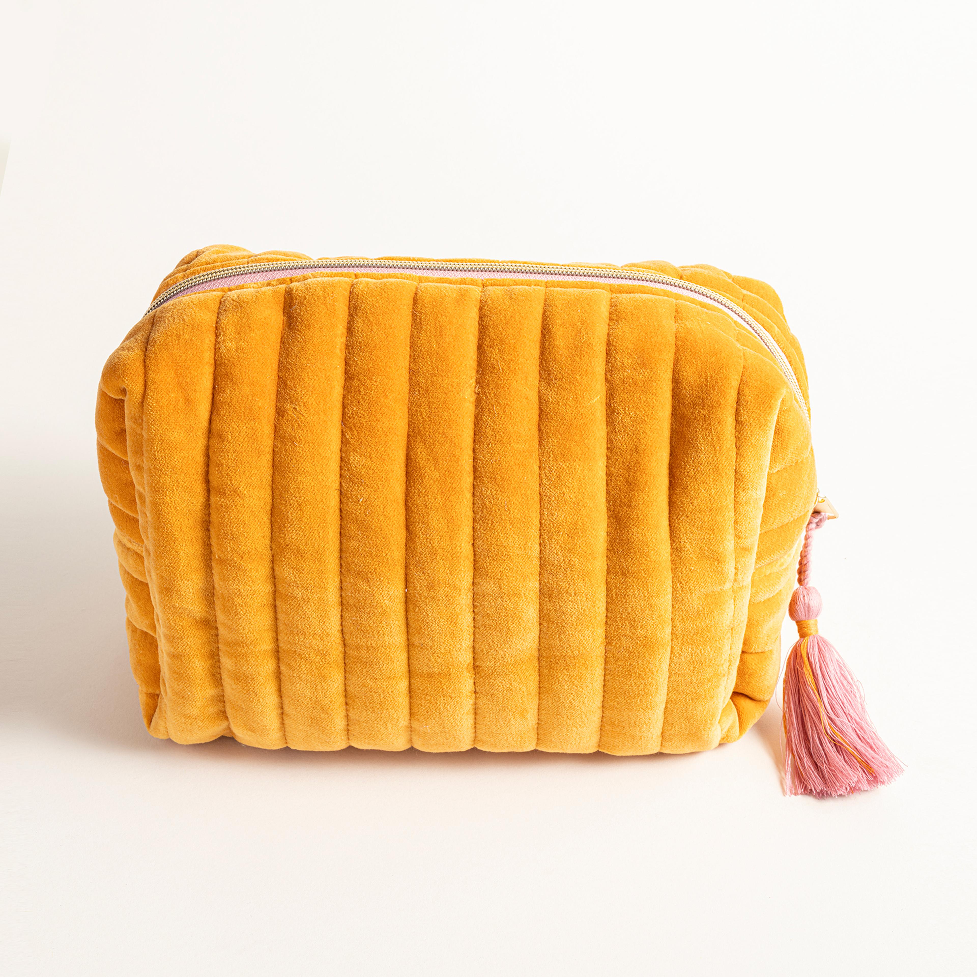 Delhı Kadife Büyük Boy %100 Pamuk Makyaj Çantası 25x16x10 Cm Turuncu