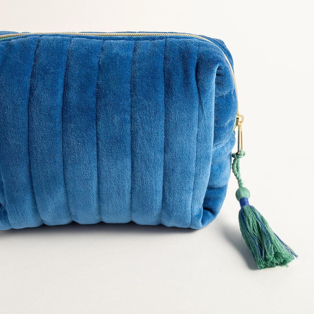 Delhı Kadife Orta Boy %100 Pamuk Makyaj Çantası 21x14x9 Cm Mavi