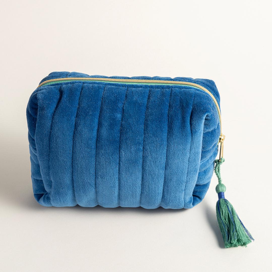 Delhı Kadife Orta Boy %100 Pamuk Makyaj Çantası 21x14x9 Cm Mavi