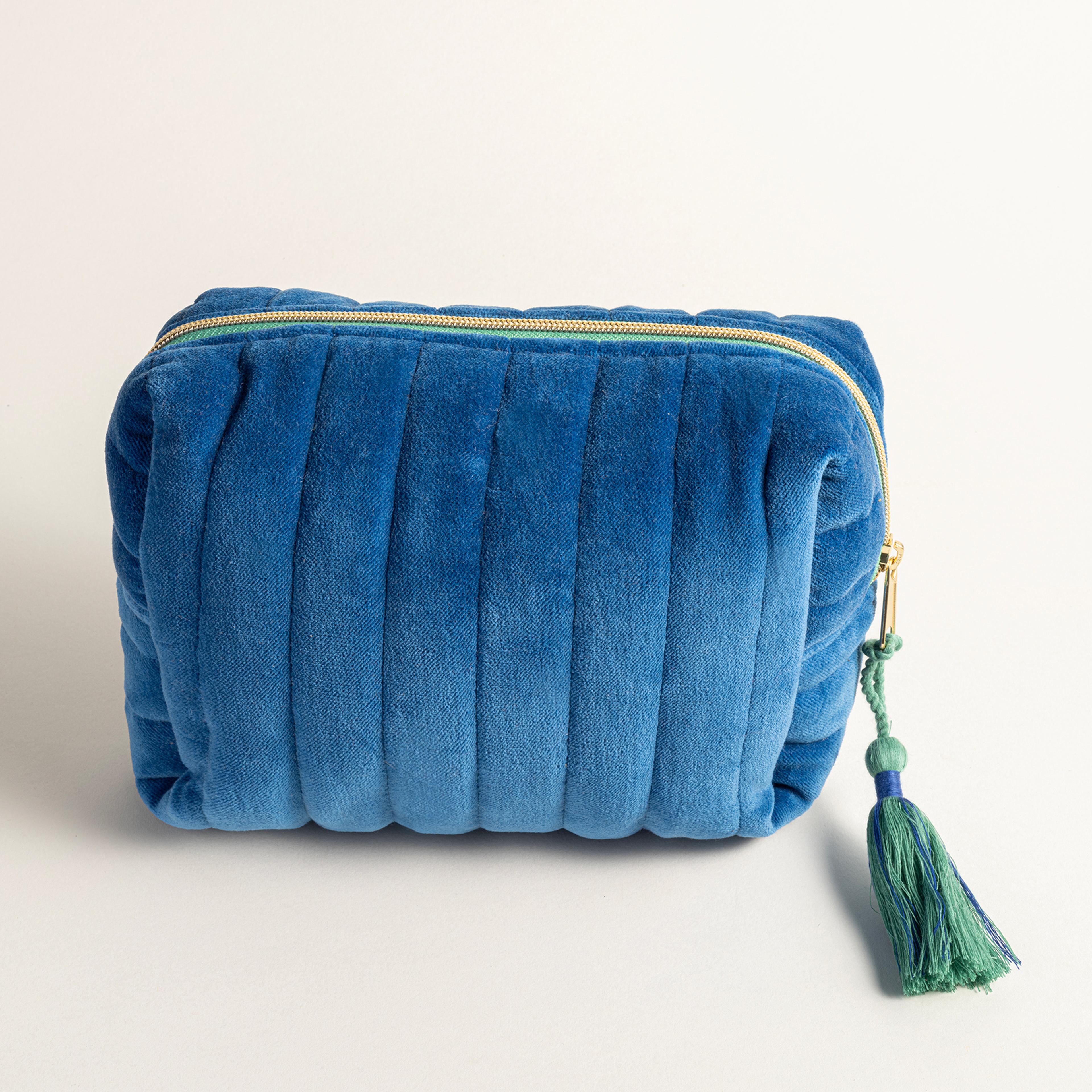 Delhı Kadife Orta Boy %100 Pamuk Makyaj Çantası 21x14x9 Cm Mavi