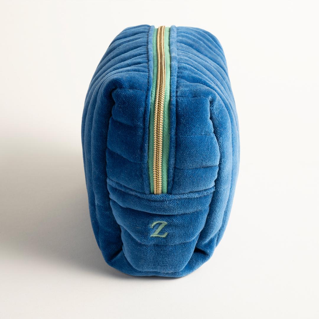 Delhı Kadife Orta Boy %100 Pamuk Makyaj Çantası 21x14x9 Cm Mavi