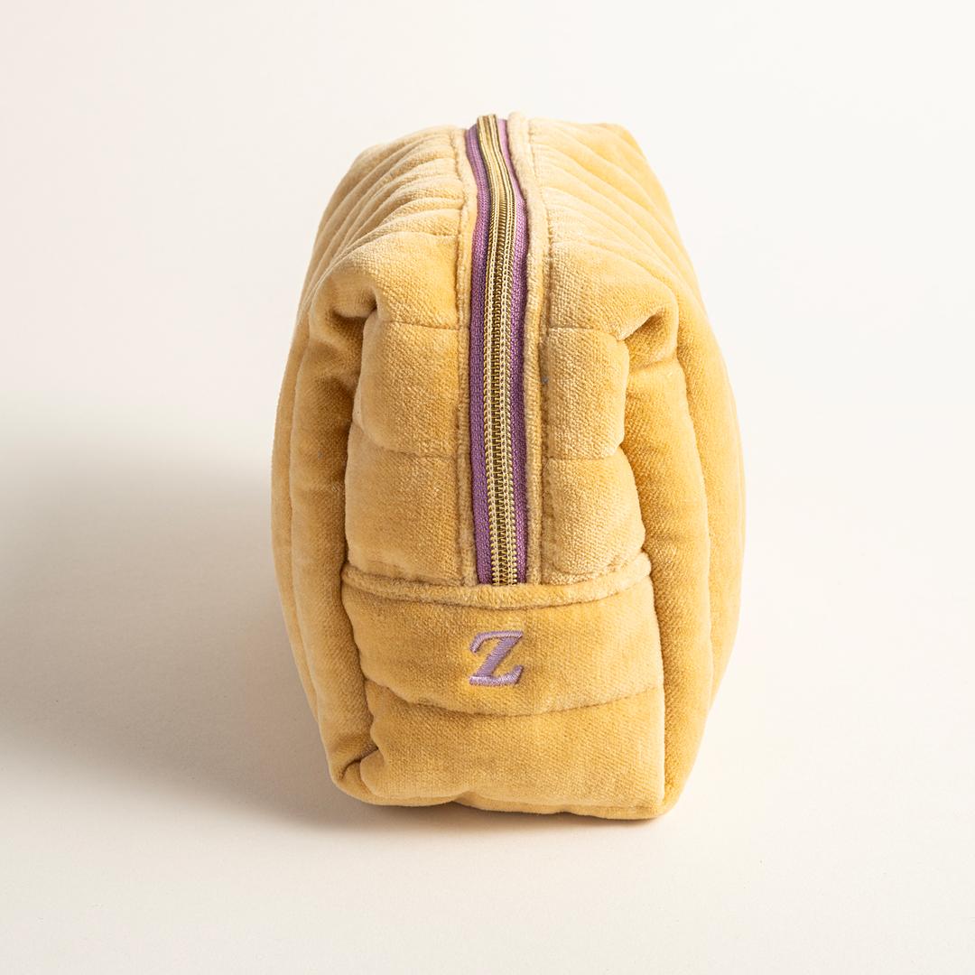 Delhı Kadife Küçük Boy %100 Pamuk Makyaj Çantası 19.5x12x9 Cm Sarı